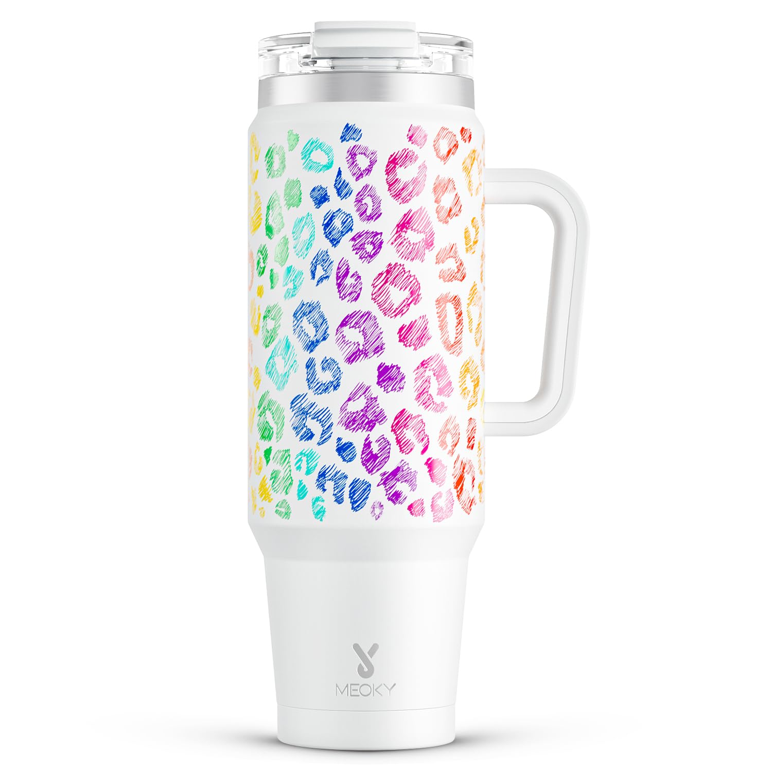 Meoky 32 oz Tumbler with Handle, Insulated Tumbler with Lid and Straw, Stainless Steel Travel Mug, Keeps Cold for 24 Hours, 100% Leak Proof, Fits in Car Cup Holder (Night)