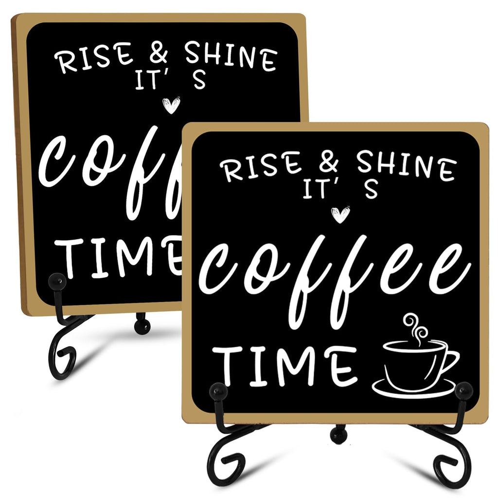 Wooden Coffee Bar Sign Coffee Bar Decor, Coffee Bar Decorations Black and White with Iron Stand Bar Tabletop Shelf Accessories, Coffee Signs Decors for Coffee Station Home Farmhouse Kitchen & Office