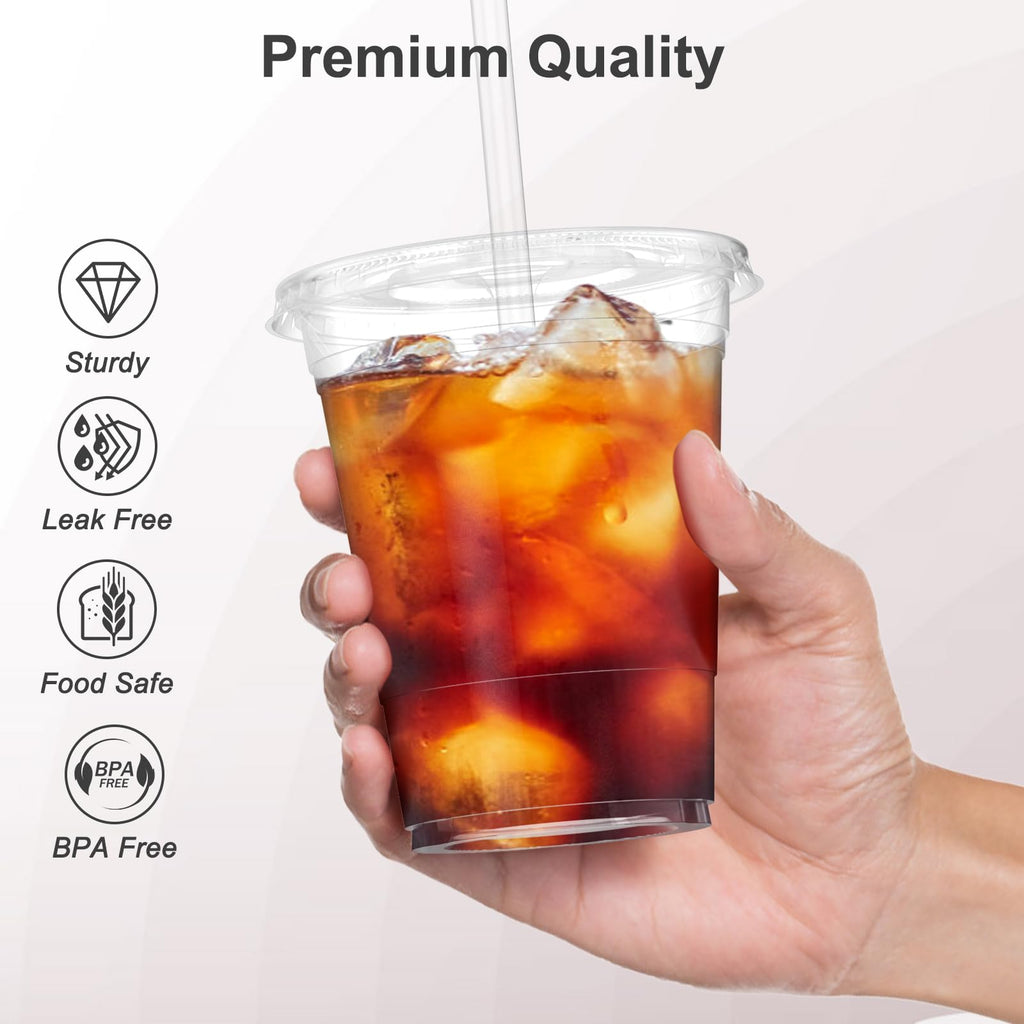 Dealusy 100 Pack - 20 oz Clear Plastic Cups with Lids and Straws, Sturdy & Food Safe Iced Coffee Cups with lids, Disposable Plastic Smoothie Cups for Cold Drinks