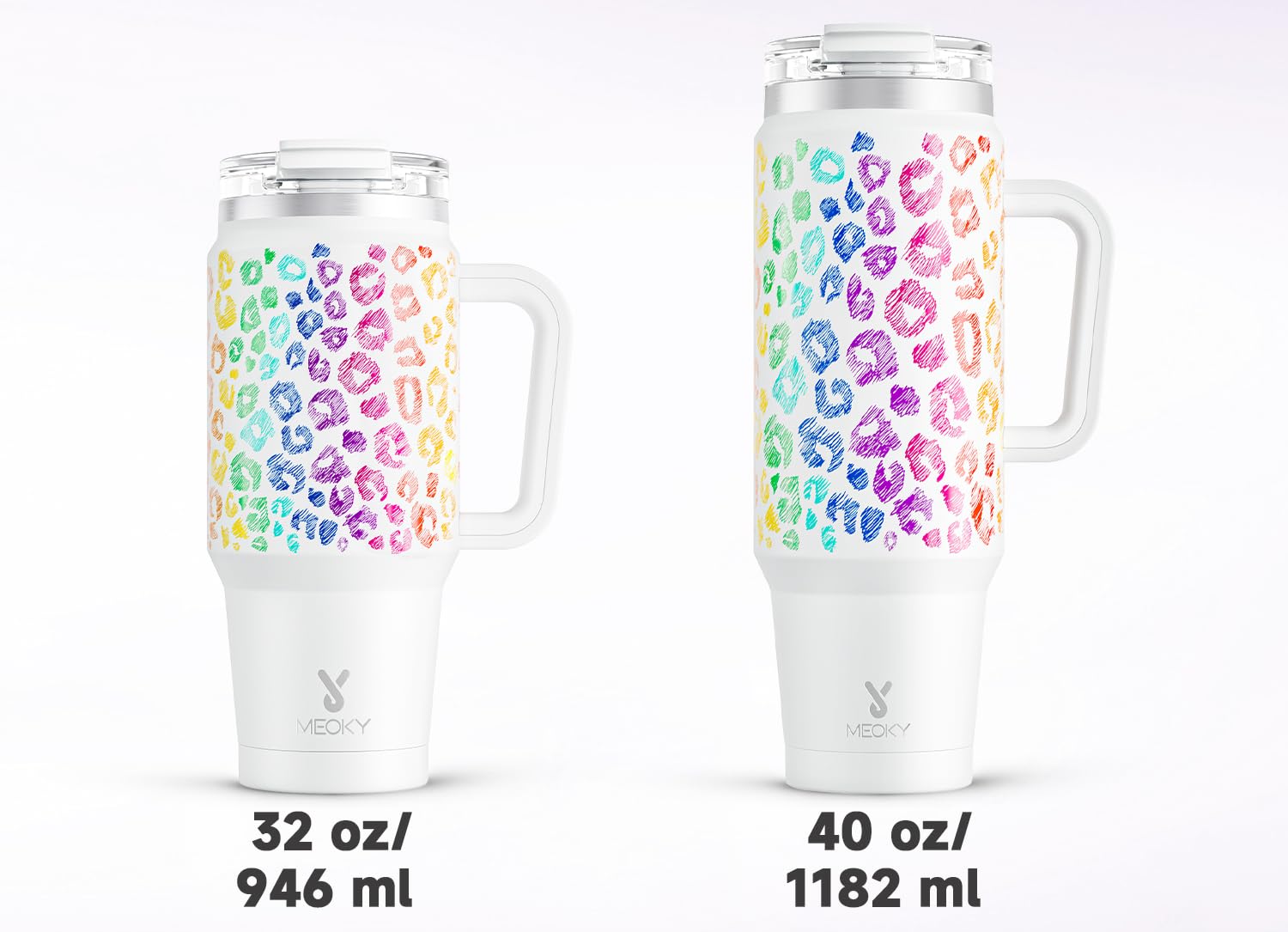 Meoky 32 oz Tumbler with Handle, Insulated Tumbler with Lid and Straw, Stainless Steel Travel Mug, Keeps Cold for 24 Hours, 100% Leak Proof, Fits in Car Cup Holder (Night)