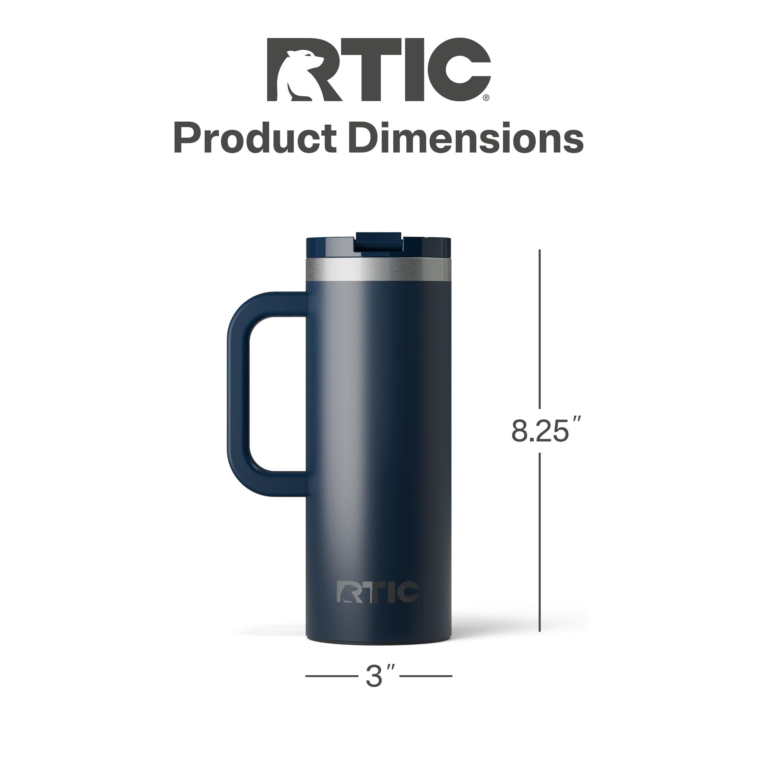 RTIC 20oz Road Trip Travel Mug with Lid and Handle, Ceramic Lined, Insulated, Stainless Steel, Metal, Double Wall Vacuum-Insulation, Portable Coffee, Tea Cup for Hot and Cold Drink, Black