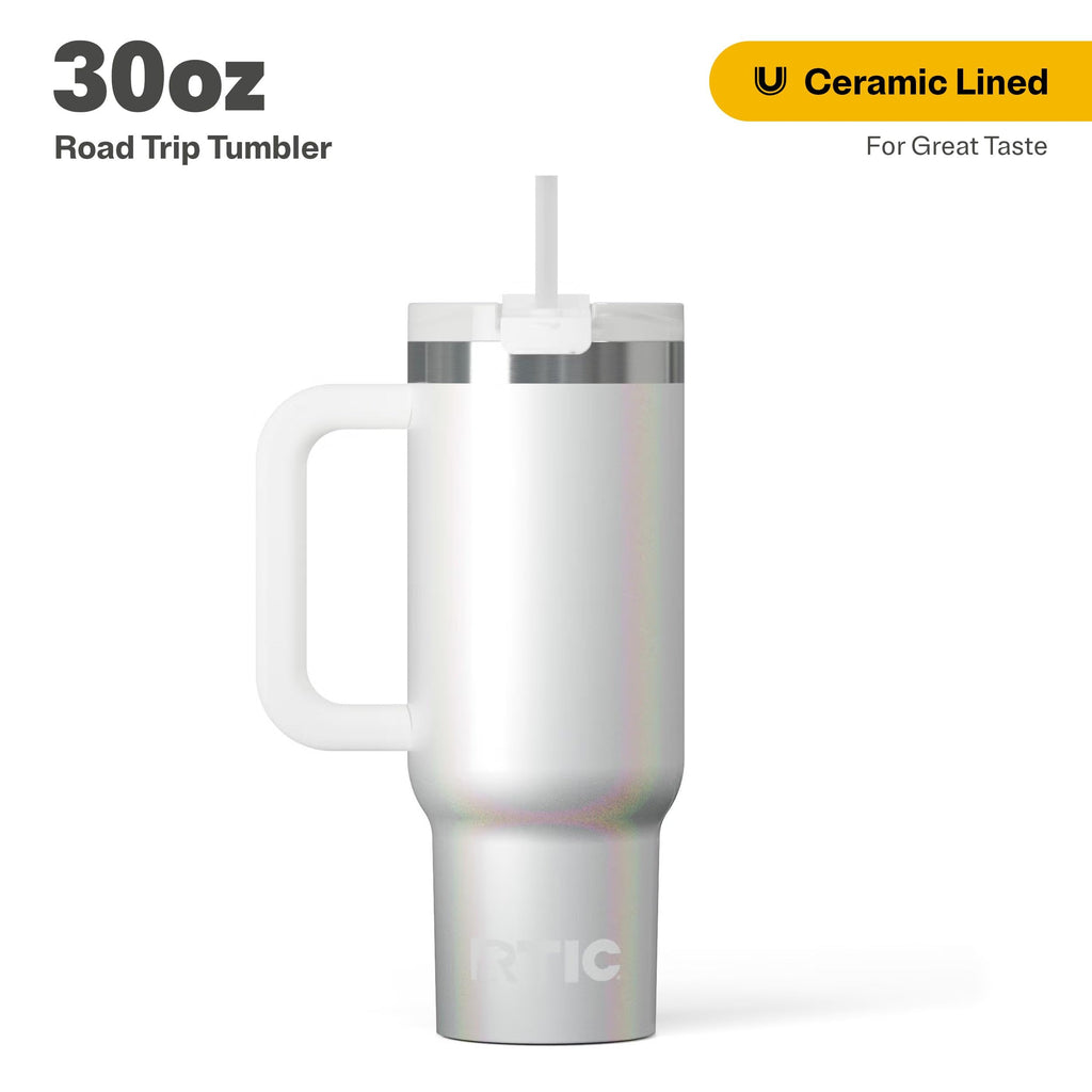 RTIC 40 oz Road Trip Tumbler Double-Walled Cermaic Lined Insulated Stainless Steel Portable Travel Coffee Mug Cup with Lid, Handle and Straw, Trailblazer