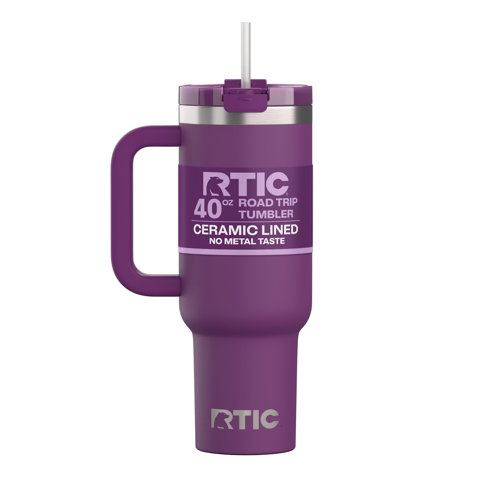 RTIC 40 oz Road Trip Tumbler Double-Walled Cermaic Lined Insulated Stainless Steel Portable Travel Coffee Mug Cup with Lid, Handle and Straw, Trailblazer
