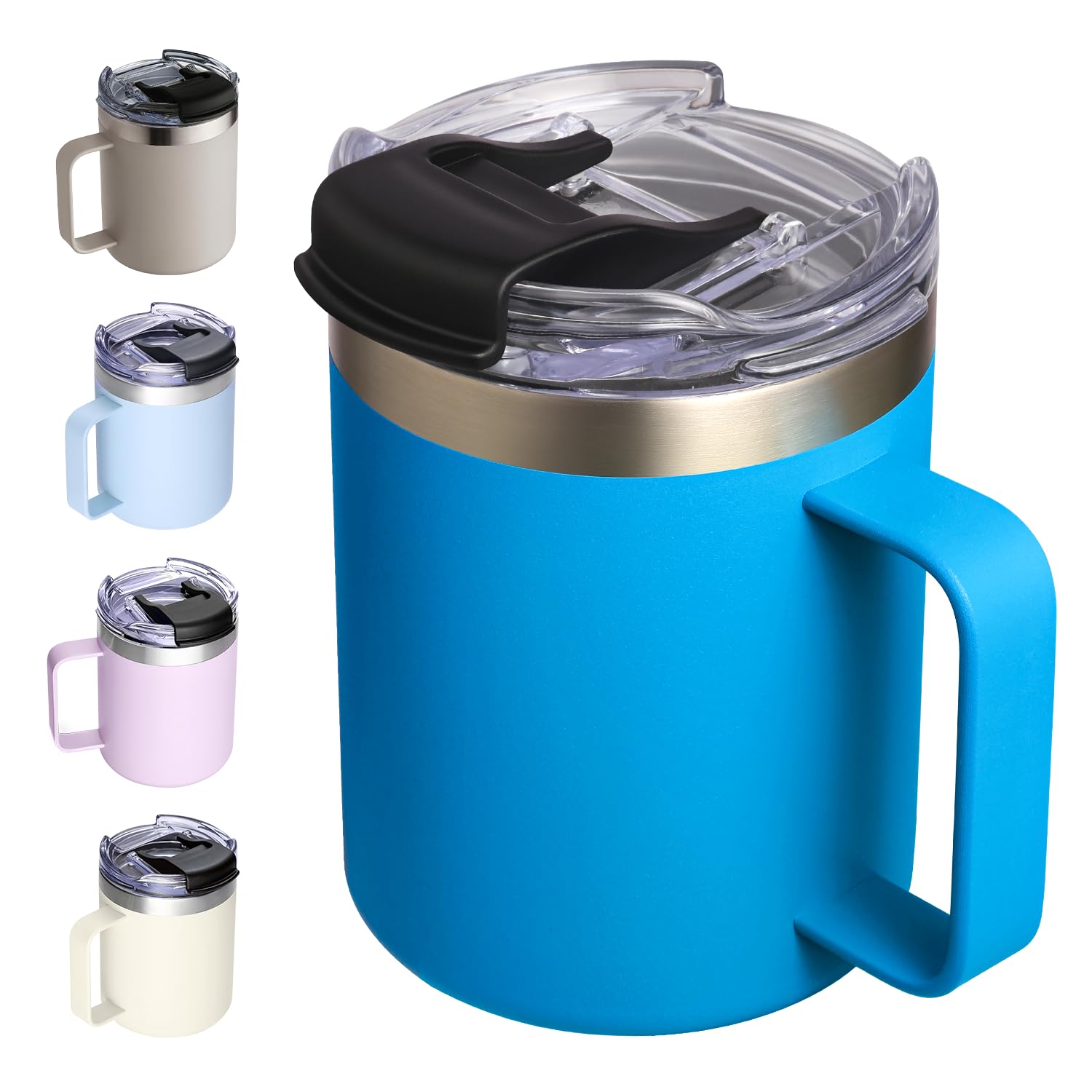 12oz Stainless Steel Insulated Coffee Mug with Handle, Double Wall Vacuum Travel Mug, Tumbler Cup with Sliding Lid, Navy