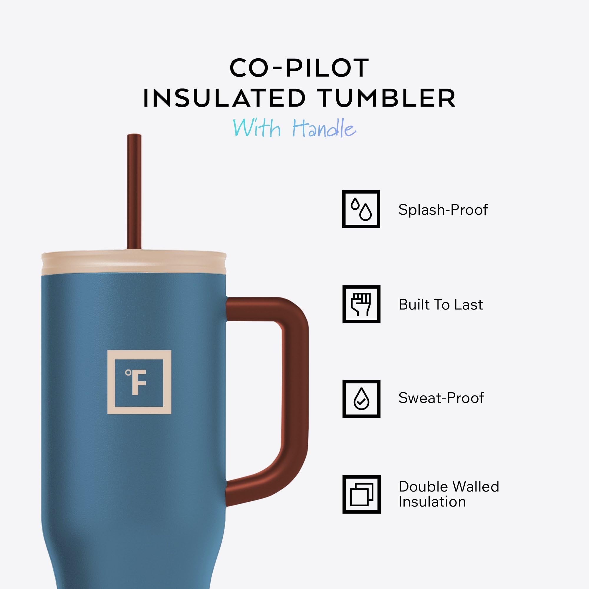 IRON °FLASK Co-Pilot Insulated Mug w/Straw & Flip Cap Lids - Cup Holder Bottle for Hot, Cold Drink - Leak-Proof - Water, Coffee Portable Travel Mug - Aurora, 40 Oz