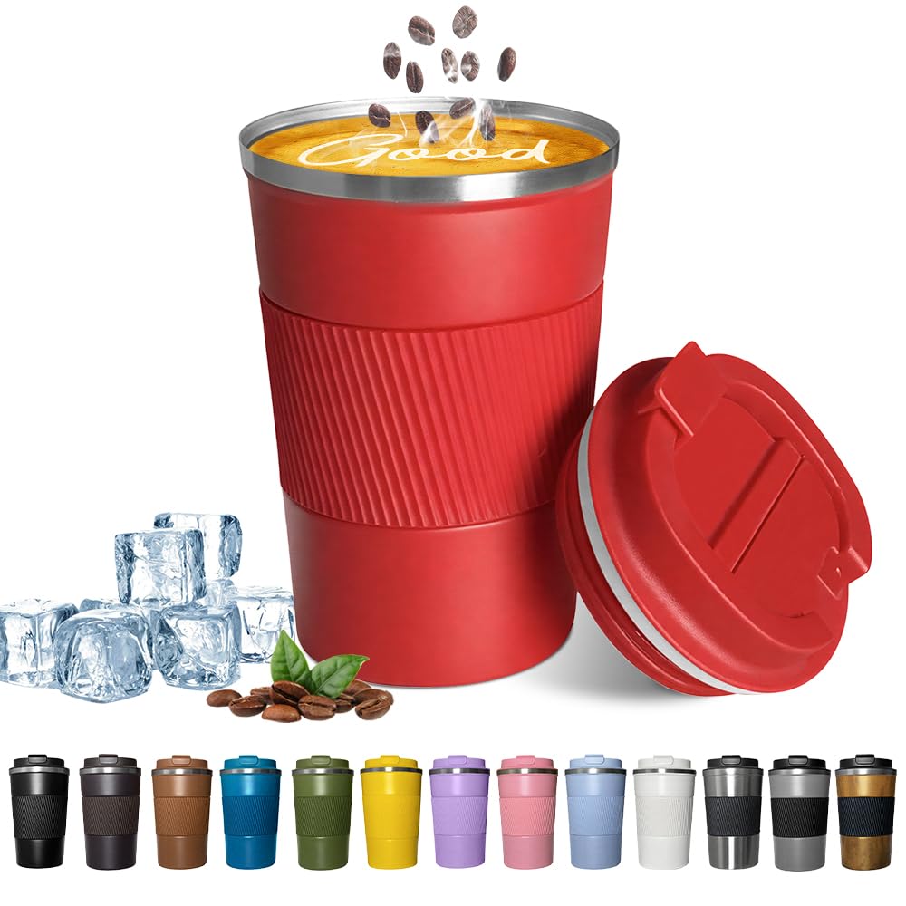 YINBAOGE Insulated Travel Coffee Mug, Spill & Leak Proof, Portable To Go Camping Stainless Steel Coffee Tumbler, Reusable Thermal Coffee Cup with Lid for Hot & Cold Drinks (Black, 12 OZ)