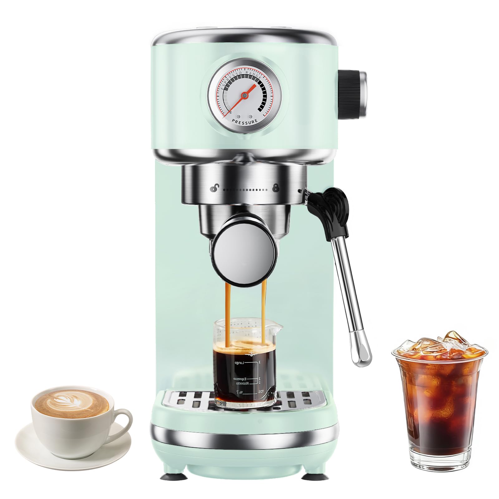 atatix Espresso Machine with Milk Frother, 20 Bar Pressure Espresso Maker, with 44OZ Removable Tank, Compact Stainless Steel Coffee Machine for Home, Office, Latte, Cappuccino, Macchiato, Silver