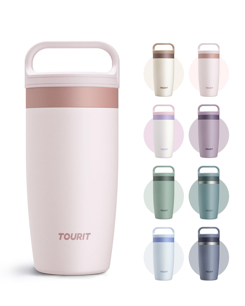 TOURIT Travel Coffee Mug 16 oz, Leakproof 2-Part Drink Lid Coffee Tumbler Cup, Insulated Stainless Steel Travel Mug, Dishwasher Safe Reusable Water Bottle, BPA-Free Coffee Mug,Off-White