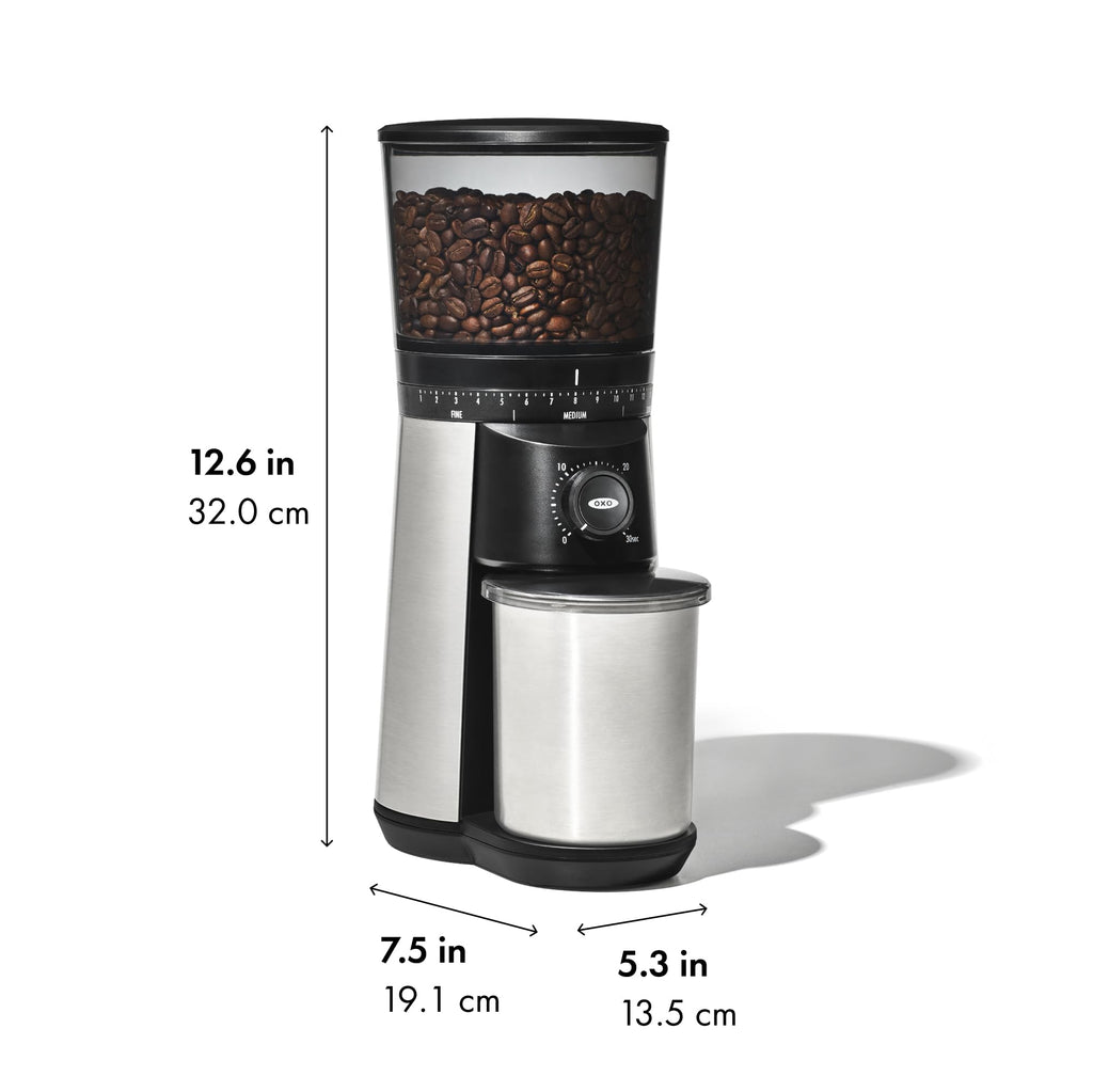 OXO Brew Conical Burr Coffee Grinder - Silver, Stainless Steel Burrs, One-Touch Automatic Smart Grind