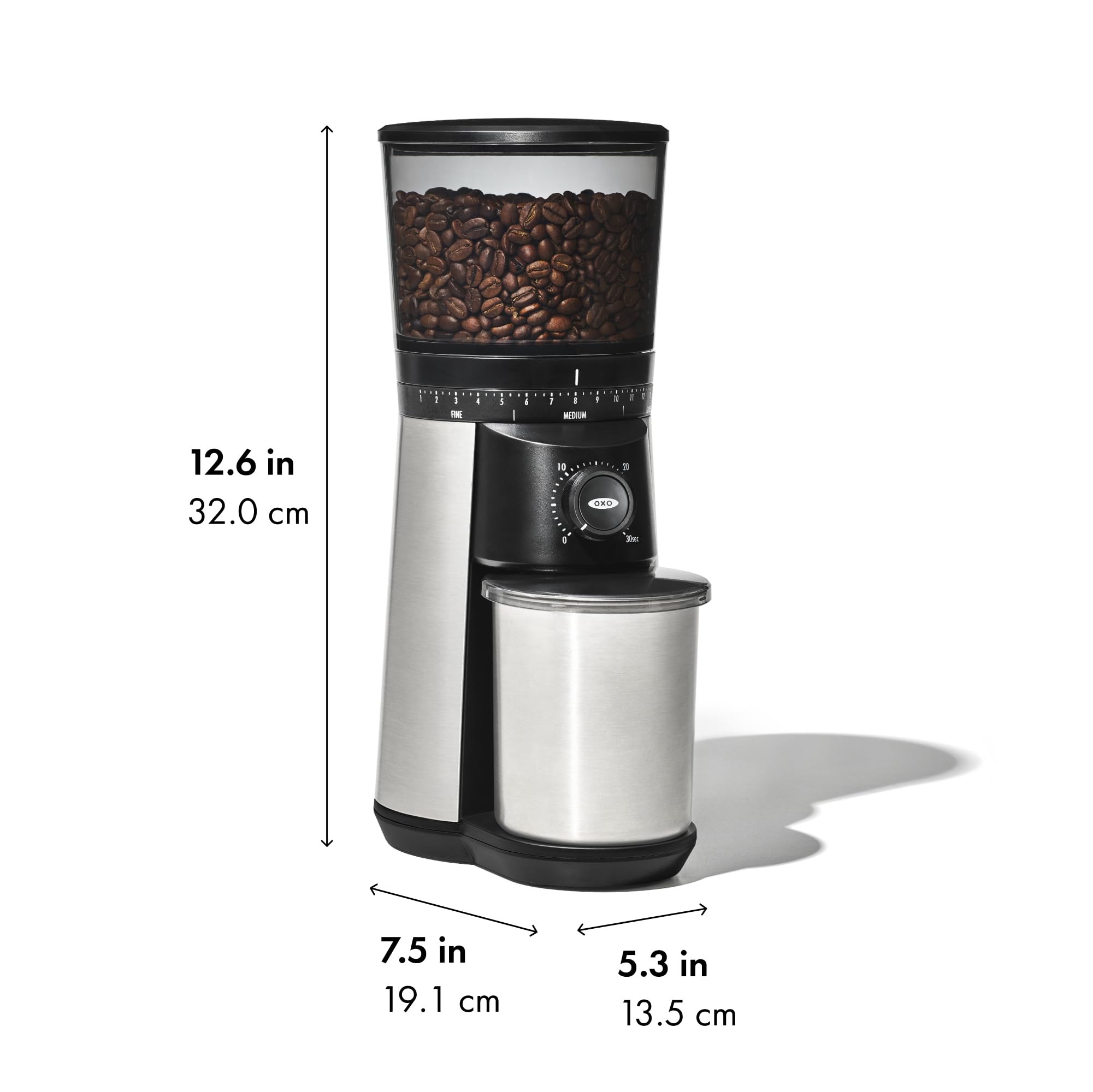 OXO Brew Conical Burr Coffee Grinder - Silver, Stainless Steel Burrs, One-Touch Automatic Smart Grind