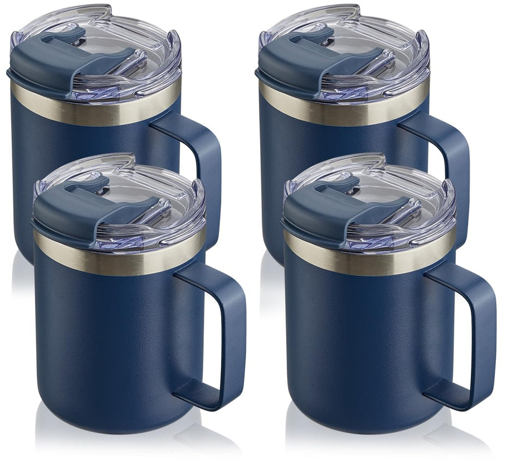 12oz Stainless Steel Insulated Coffee Mug with Handle, Double Wall Vacuum Travel Mug, Tumbler Cup with Sliding Lid, Navy
