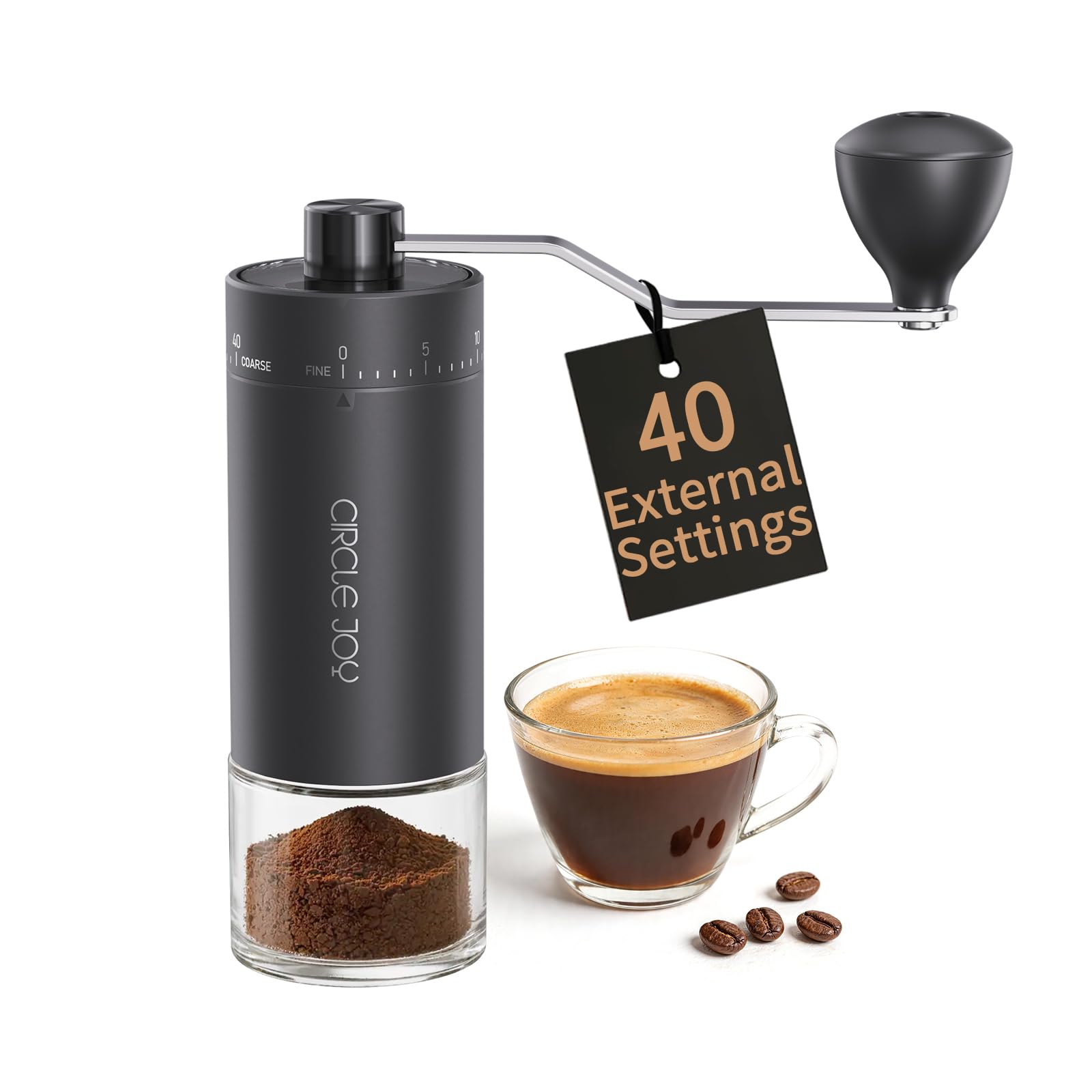 CIRCLE JOY Mini Manual Coffee Grinder with 40 External Adjustable Settings and Ceramic Conical Burr, Portable Stainless Steel Hand Coffee Grinder for Home and Travel