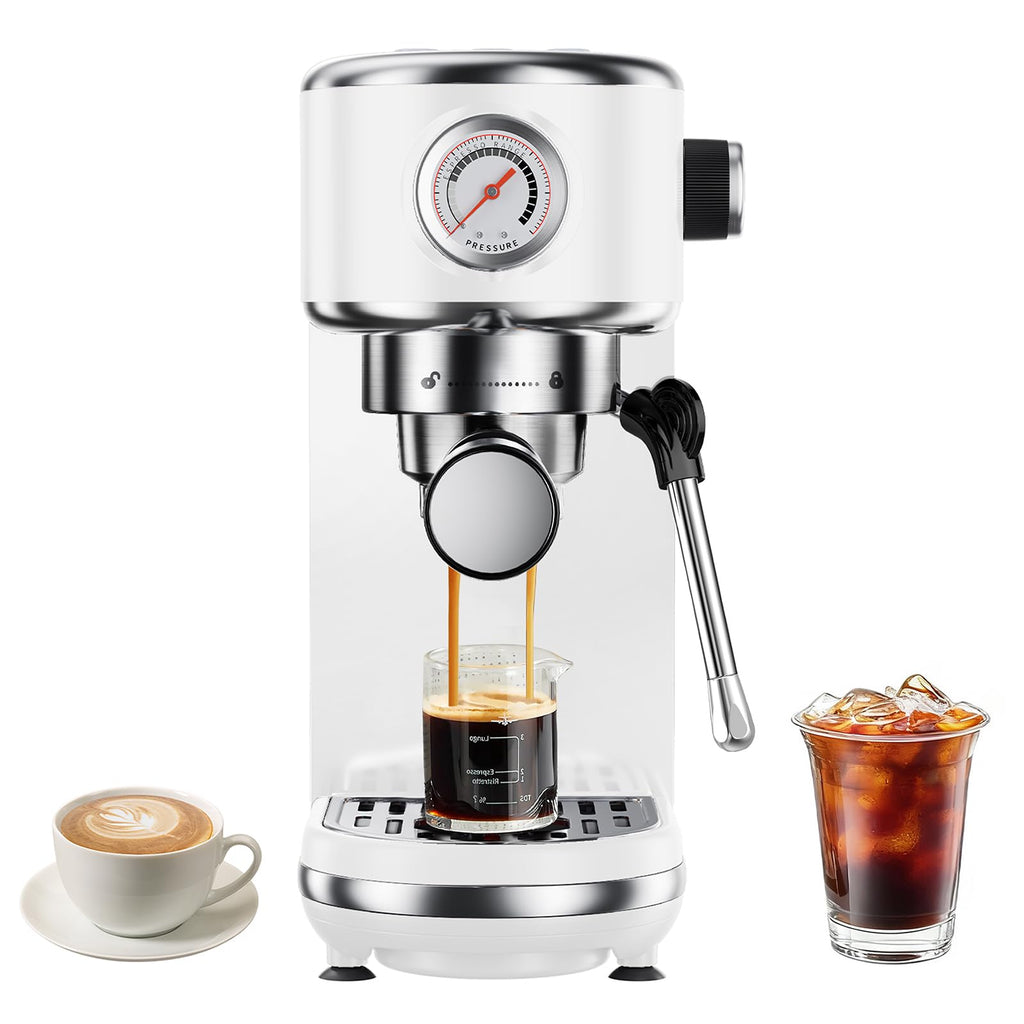 atatix Espresso Machine with Milk Frother, 20 Bar Pressure Espresso Maker, with 44OZ Removable Tank, Compact Stainless Steel Coffee Machine for Home, Office, Latte, Cappuccino, Macchiato, Silver