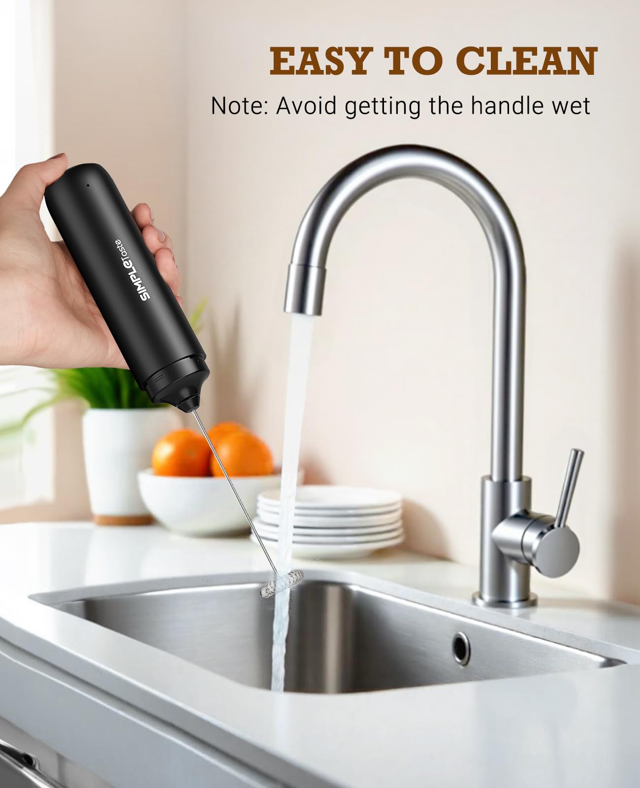 SIMPLETASTE Milk Frother Handheld Electric Foam Maker, Drink Mixer with Stainless Steel Whisk for Cappuccino, Bulletproof Coffee, Latte, Gray, with Stand, Battery Operated