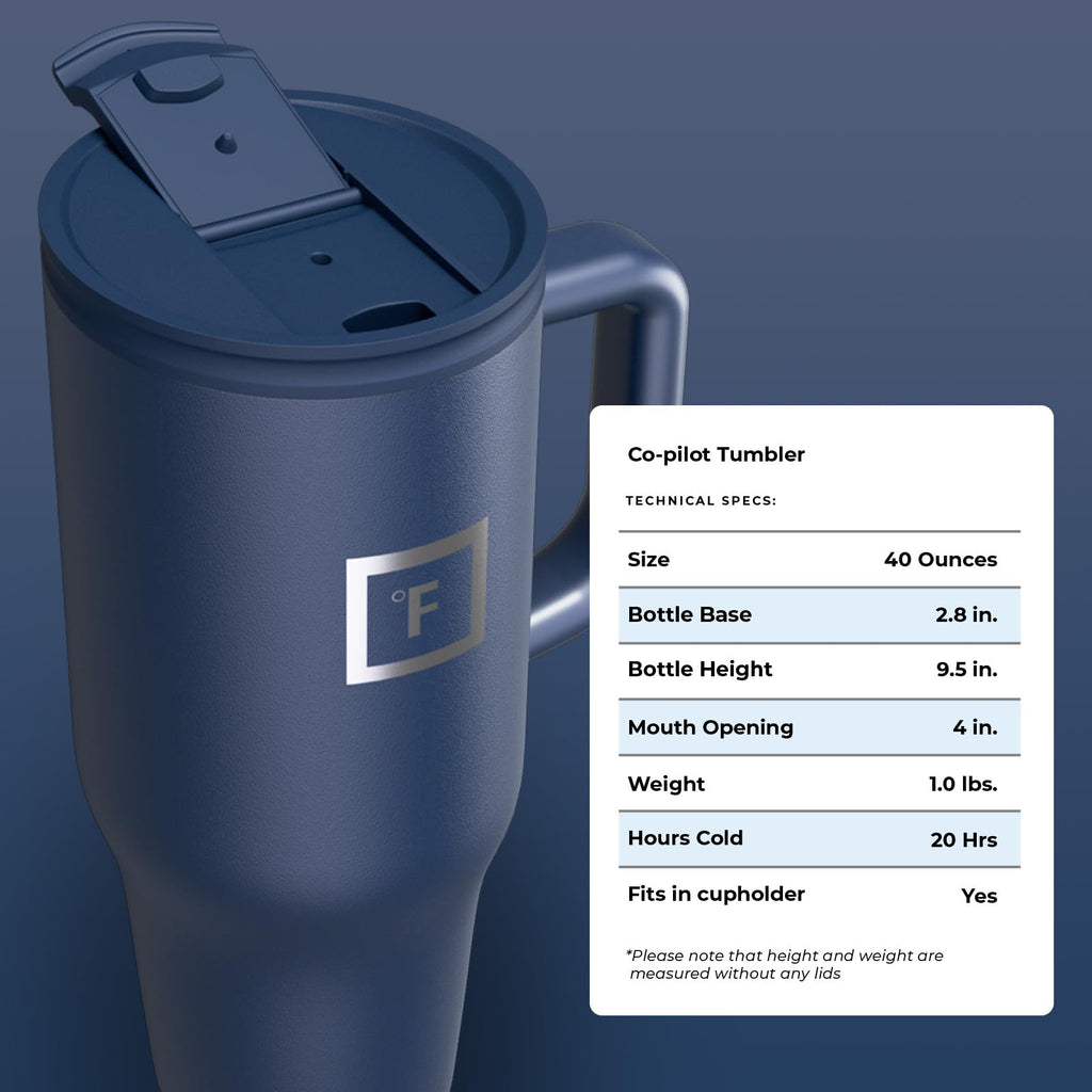 IRON °FLASK Co-Pilot Insulated Mug w/Straw & Flip Cap Lids - Cup Holder Bottle for Hot, Cold Drink - Leak-Proof - Water, Coffee Portable Travel Mug - Aurora, 40 Oz