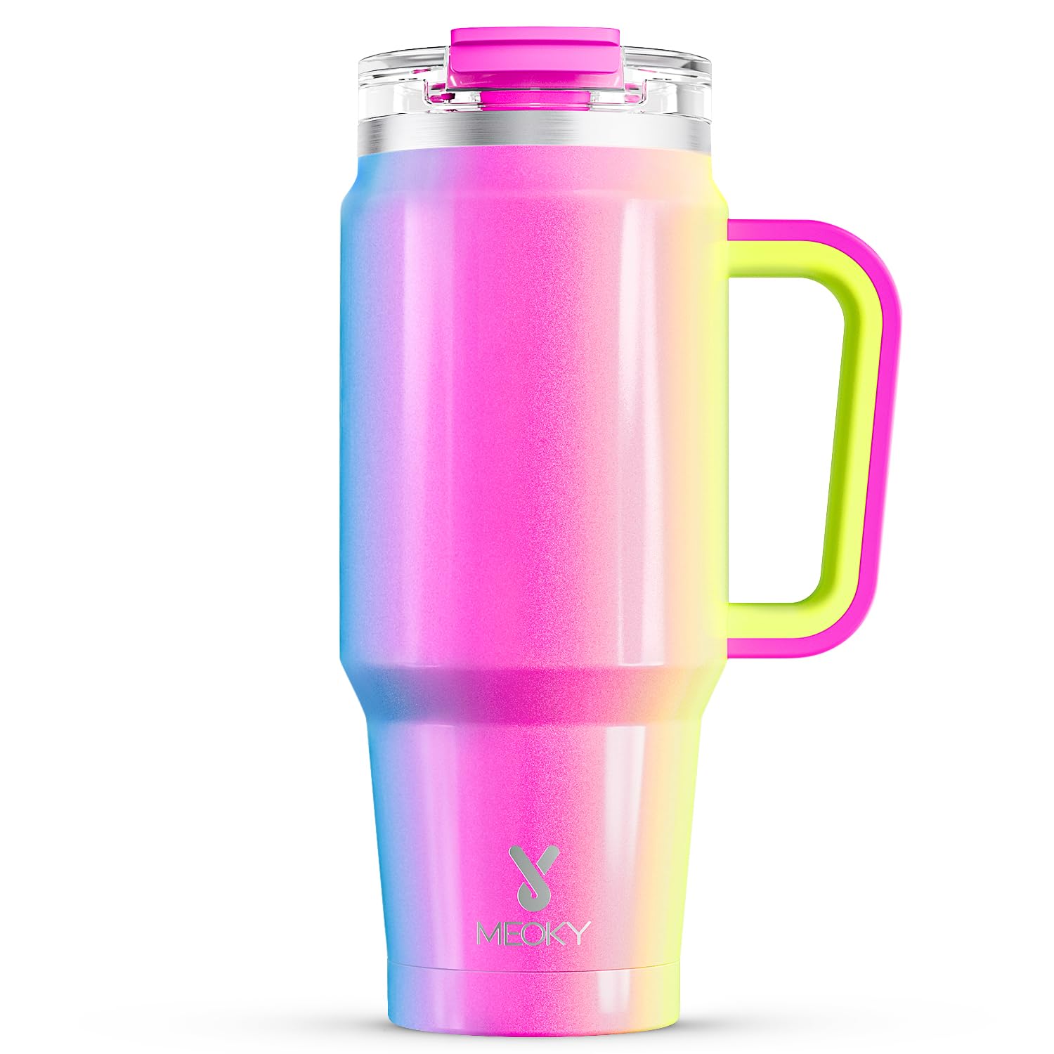 Meoky 32 oz Tumbler with Handle, Insulated Tumbler with Lid and Straw, Stainless Steel Travel Mug, Keeps Cold for 24 Hours, 100% Leak Proof, Fits in Car Cup Holder (Night)