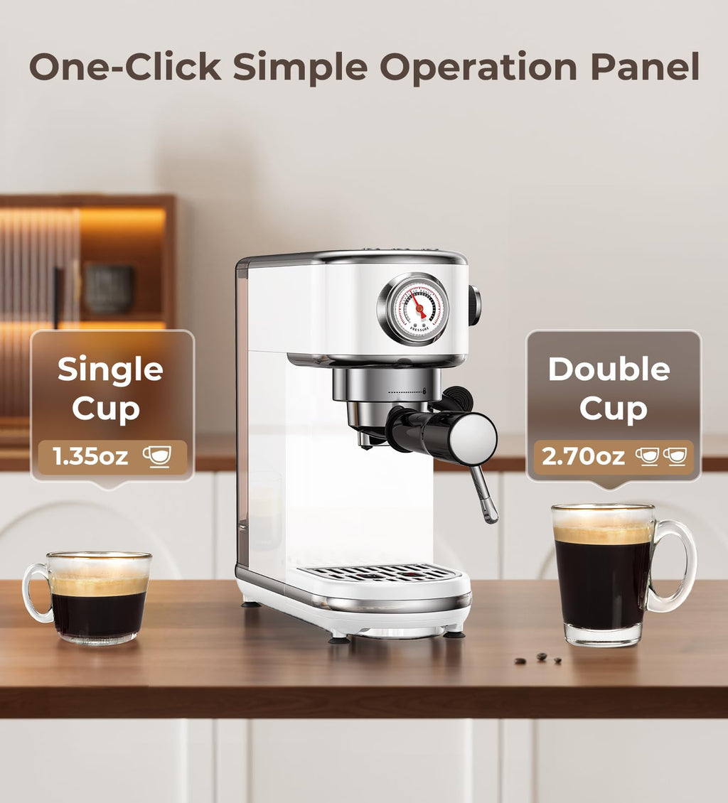 atatix Espresso Machine with Milk Frother, 20 Bar Pressure Espresso Maker, with 44OZ Removable Tank, Compact Stainless Steel Coffee Machine for Home, Office, Latte, Cappuccino, Macchiato, Silver