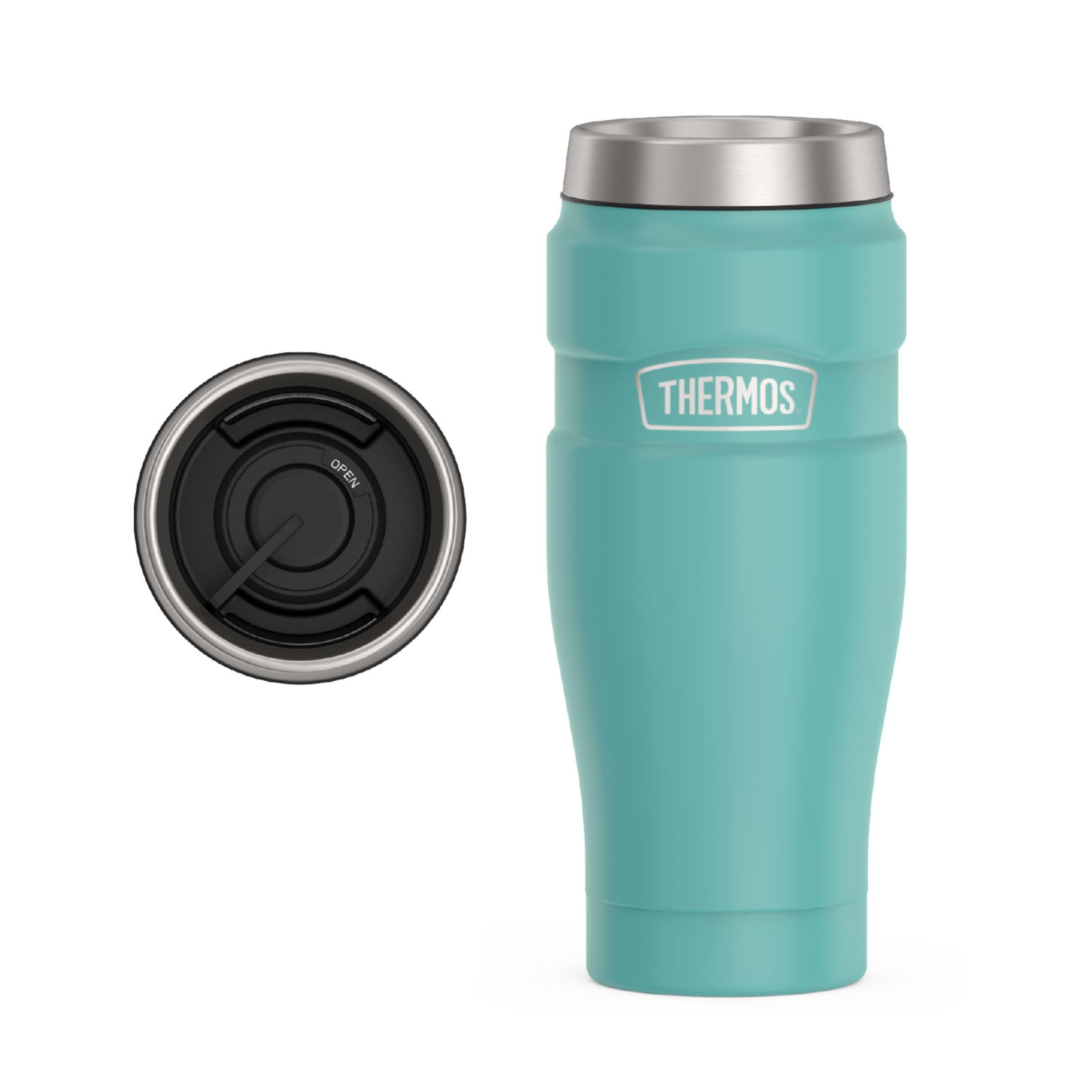 THERMOS Stainless King Vacuum-Insulated Travel Mug with Handle - 16oz, Midnight Blue - Thermos Tumbler for Hot & Cold Drinks - Leak & Sweat-Proof Stainless Steel Coffee Mug with Lid for Commuting