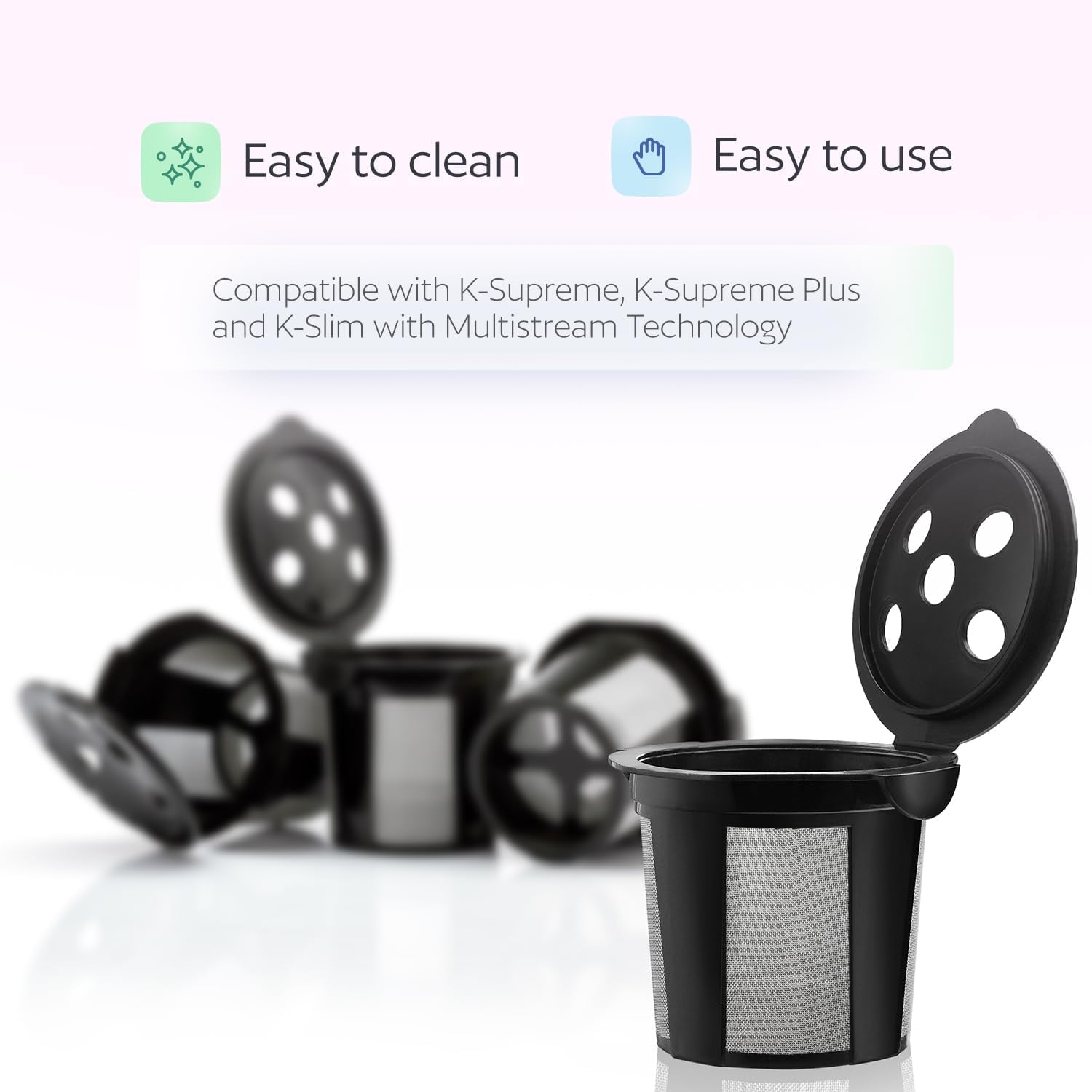4 Reusable K Cups for Keurig K Supreme, K Supreme Plus, K Slim with Multistream Technology, K-Duo Hot & Iced Single Serve (Gen 2) - 4 Black Refillable Kcups Coffee Filters for Keurig Coffee Makers