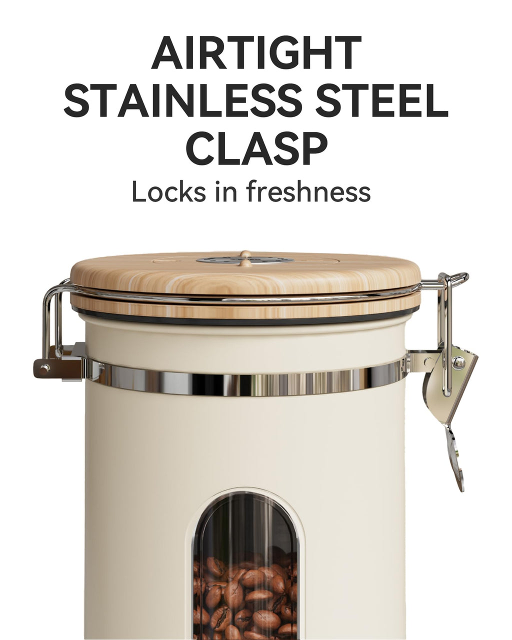Veken Coffee Canister with Window,Airtight Stainless Steel Pantry Container,Home Kitchen Food Storage Organizers for Ground,Beans,Espresso,Rice,Tea,Sugar,Cereal, Decor,Bar Accessories,Gifts,22OZ,Black