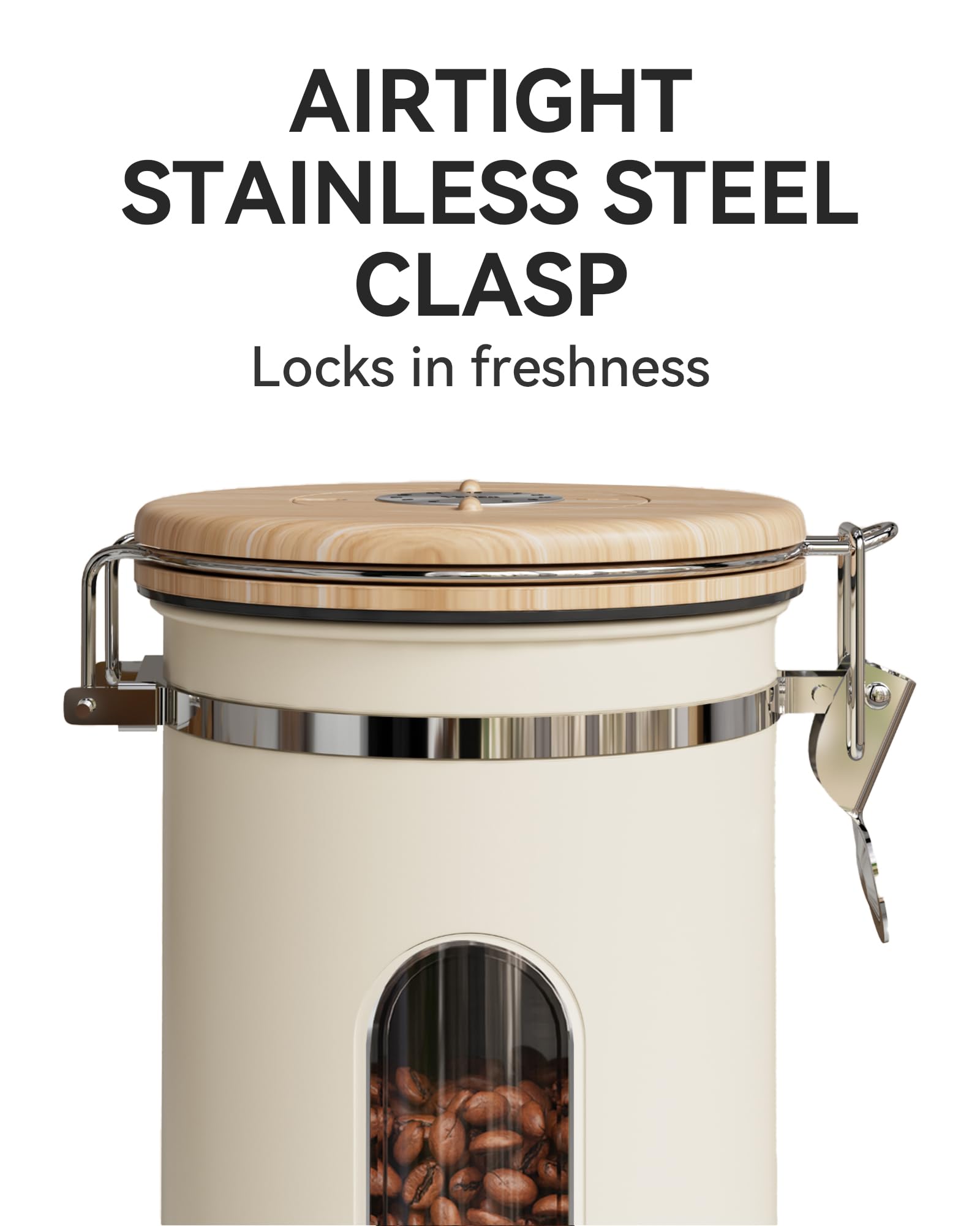 Veken Coffee Canister with Window,Airtight Stainless Steel Pantry Container,Home Kitchen Food Storage Organizers for Ground,Beans,Espresso,Rice,Tea,Sugar,Cereal, Decor,Bar Accessories,Gifts,22OZ,Black