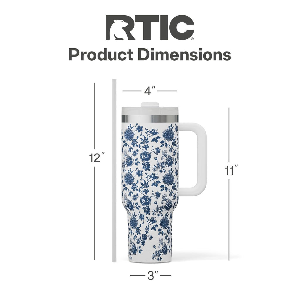 RTIC 40 oz Road Trip Tumbler Double-Walled Cermaic Lined Insulated Stainless Steel Portable Travel Coffee Mug Cup with Lid, Handle and Straw, Trailblazer