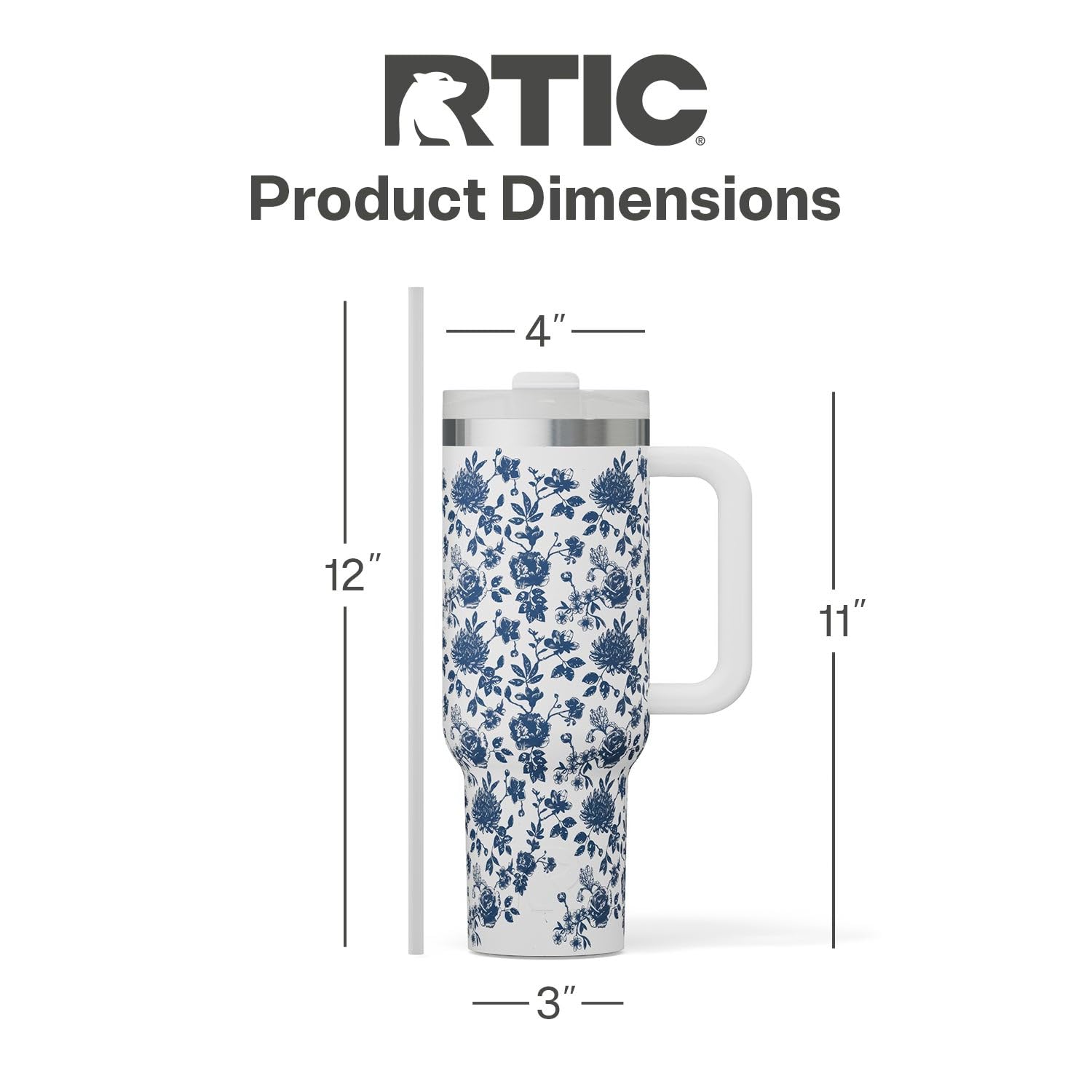RTIC 40 oz Road Trip Tumbler Double-Walled Cermaic Lined Insulated Stainless Steel Portable Travel Coffee Mug Cup with Lid, Handle and Straw, Trailblazer