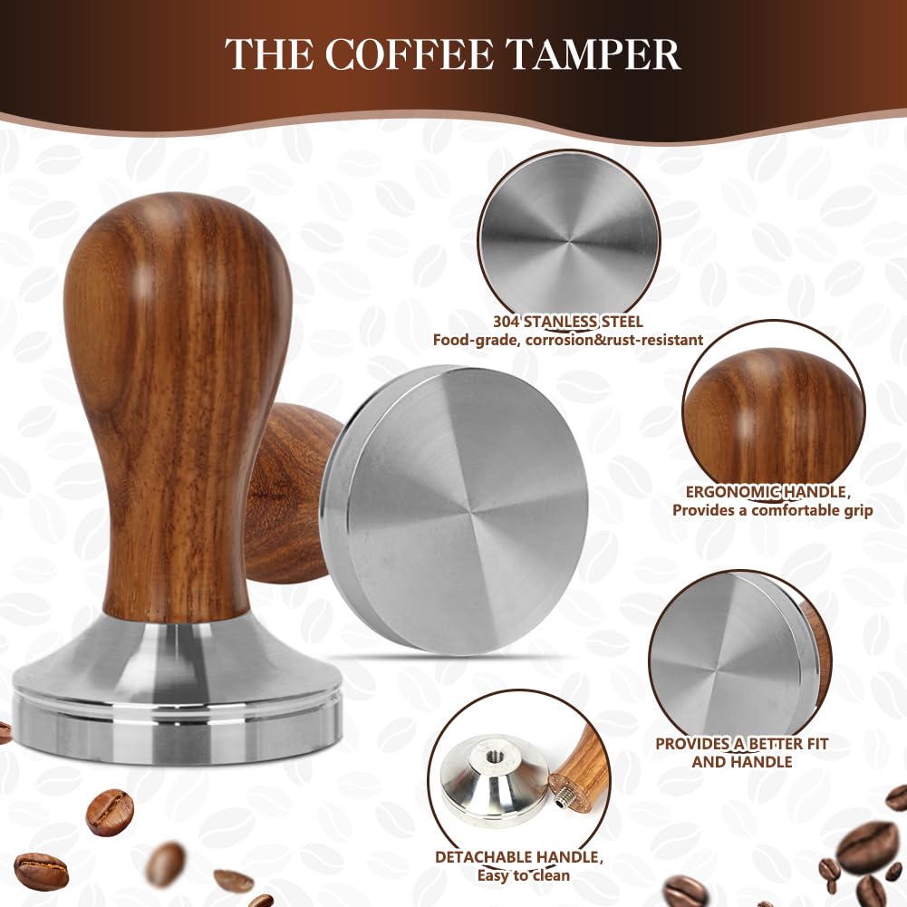 Y-Step 23 PCS Coffee Tamper Set, Espresso Accessories Kit Barista Kit, with Espresso Tamper 51mm, Coffee Stirrer, Frothing Pitcher, Tamper Mat, Latte Art Pen, Sandalwood Tamper for Espresso Machine