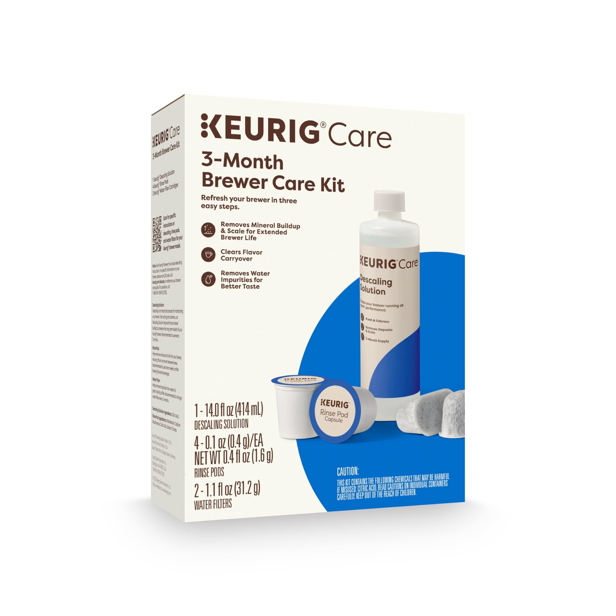 Keurig 3-Month Brewer Maintenance Kit Includes Descaling Solution, Water Filter Cartridges & Rinse Pods, Compatible Classic/1.0 & 2.0 K-Cup Coffee Makers, 7 Count