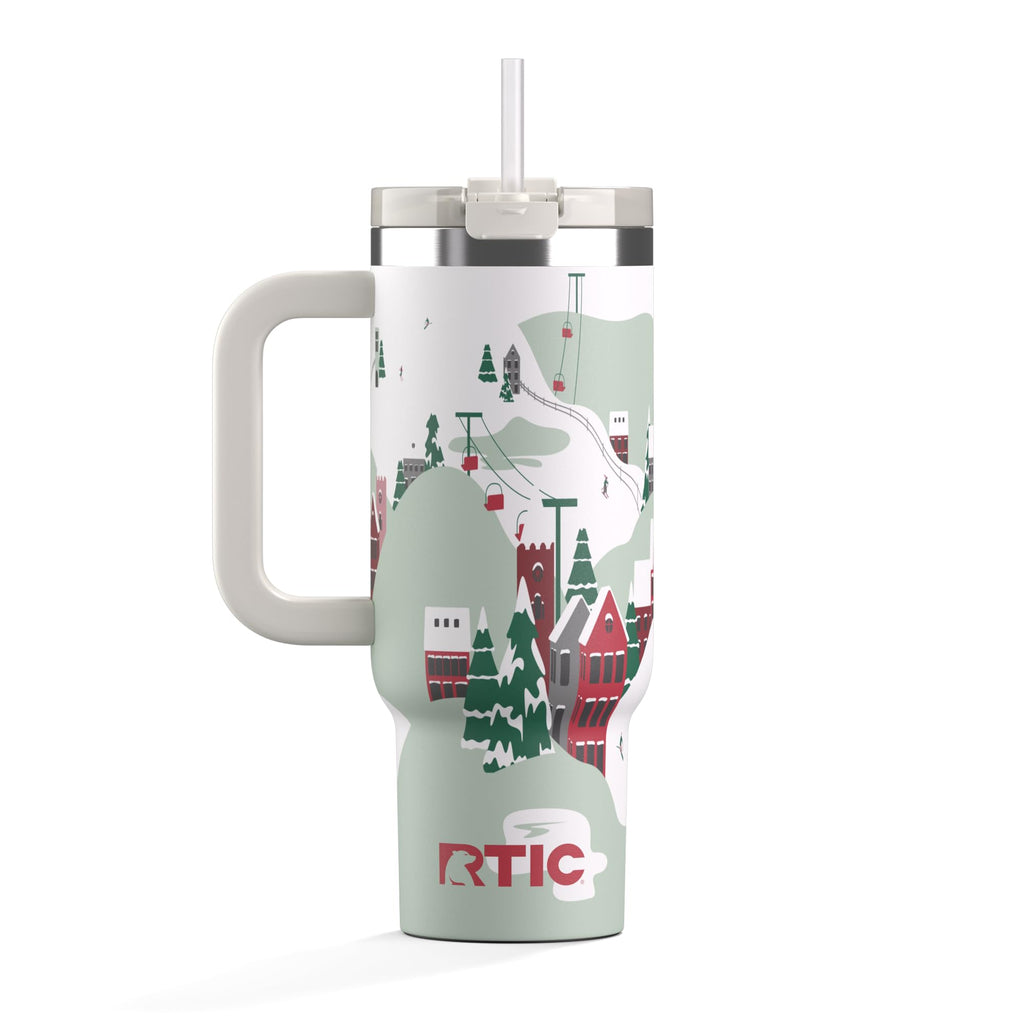 RTIC 40 oz Road Trip Tumbler Double-Walled Cermaic Lined Insulated Stainless Steel Portable Travel Coffee Mug Cup with Lid, Handle and Straw, Trailblazer