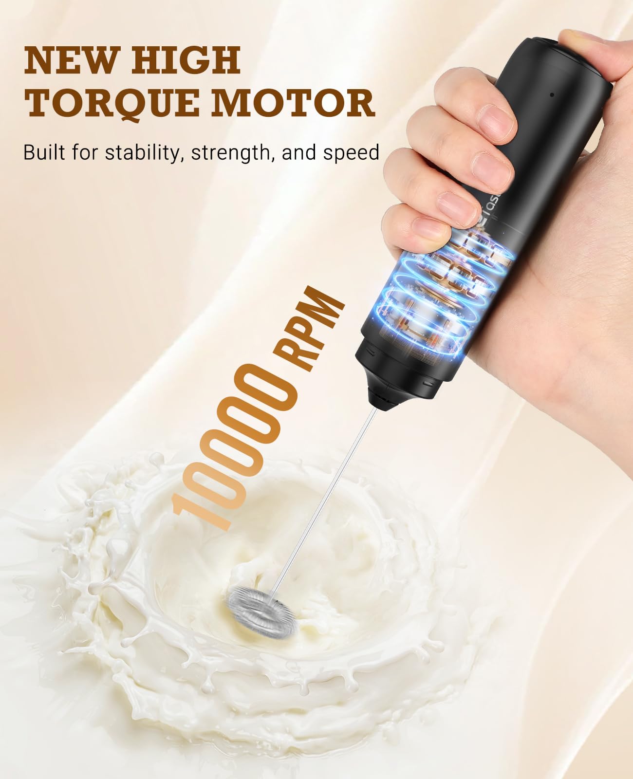 SIMPLETASTE Milk Frother Handheld Electric Foam Maker, Drink Mixer with Stainless Steel Whisk for Cappuccino, Bulletproof Coffee, Latte, Gray, with Stand, Battery Operated