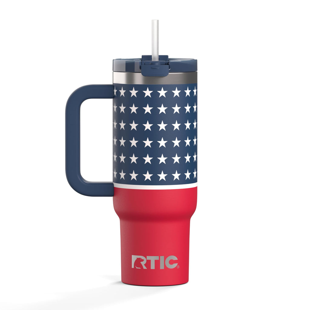 RTIC 40 oz Road Trip Tumbler Double-Walled Cermaic Lined Insulated Stainless Steel Portable Travel Coffee Mug Cup with Lid, Handle and Straw, Trailblazer