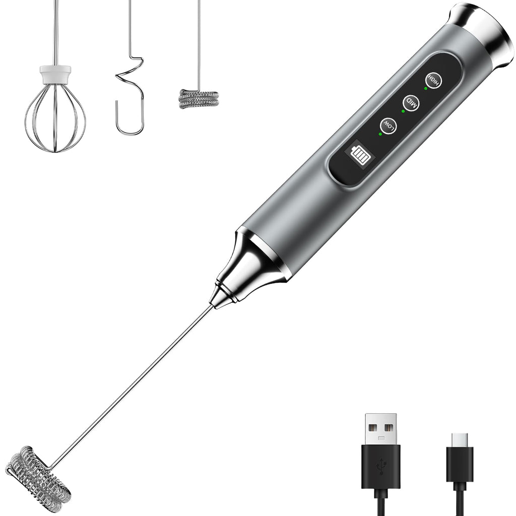 YUSWKO Milk Frother Wand for Coffee, Handheld Coffee Frother, Rechargeable Drink Mixer, Waterproof Electric Whisk, Black