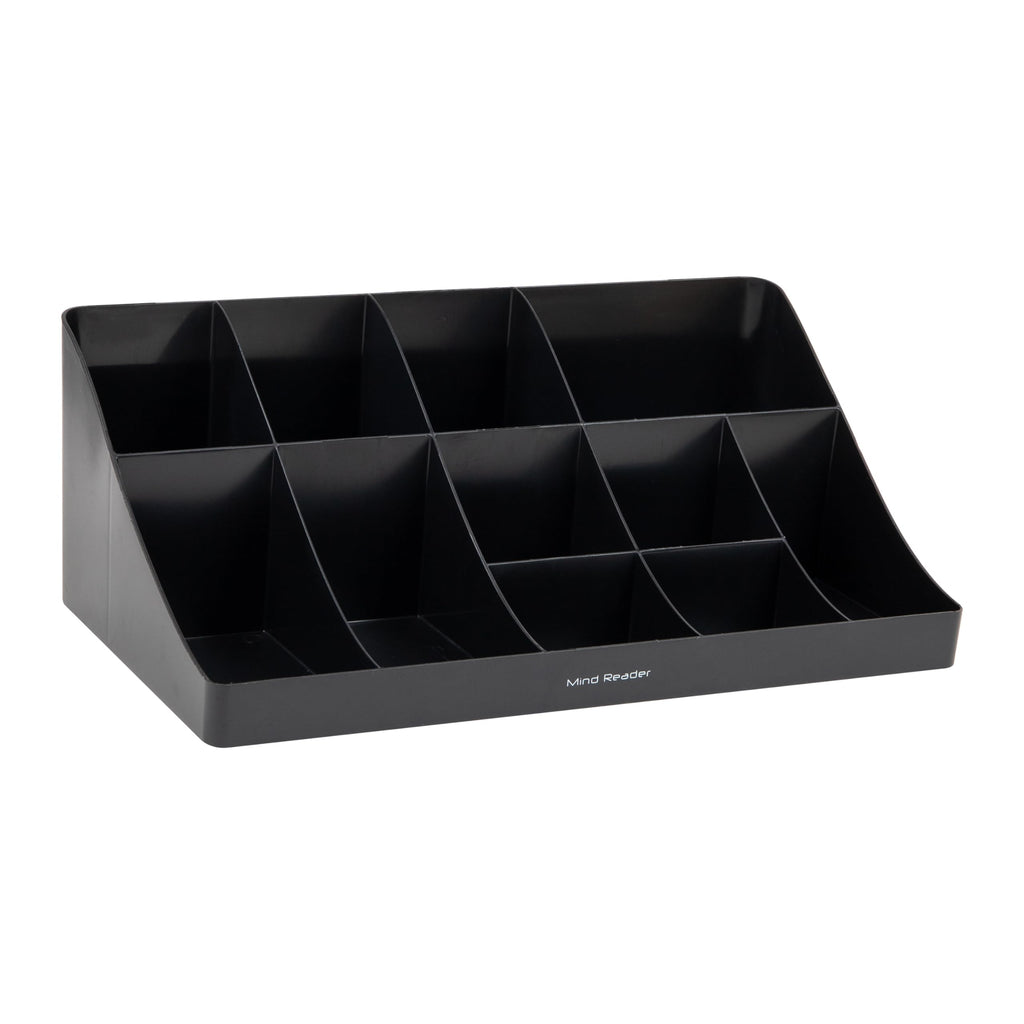 Mind Reader Cup and Condiment Station, Countertop Organizer, Coffee Bar, Kitchen, Stirrers, 17.875"L x 9.5"W x 6.625"H, Black