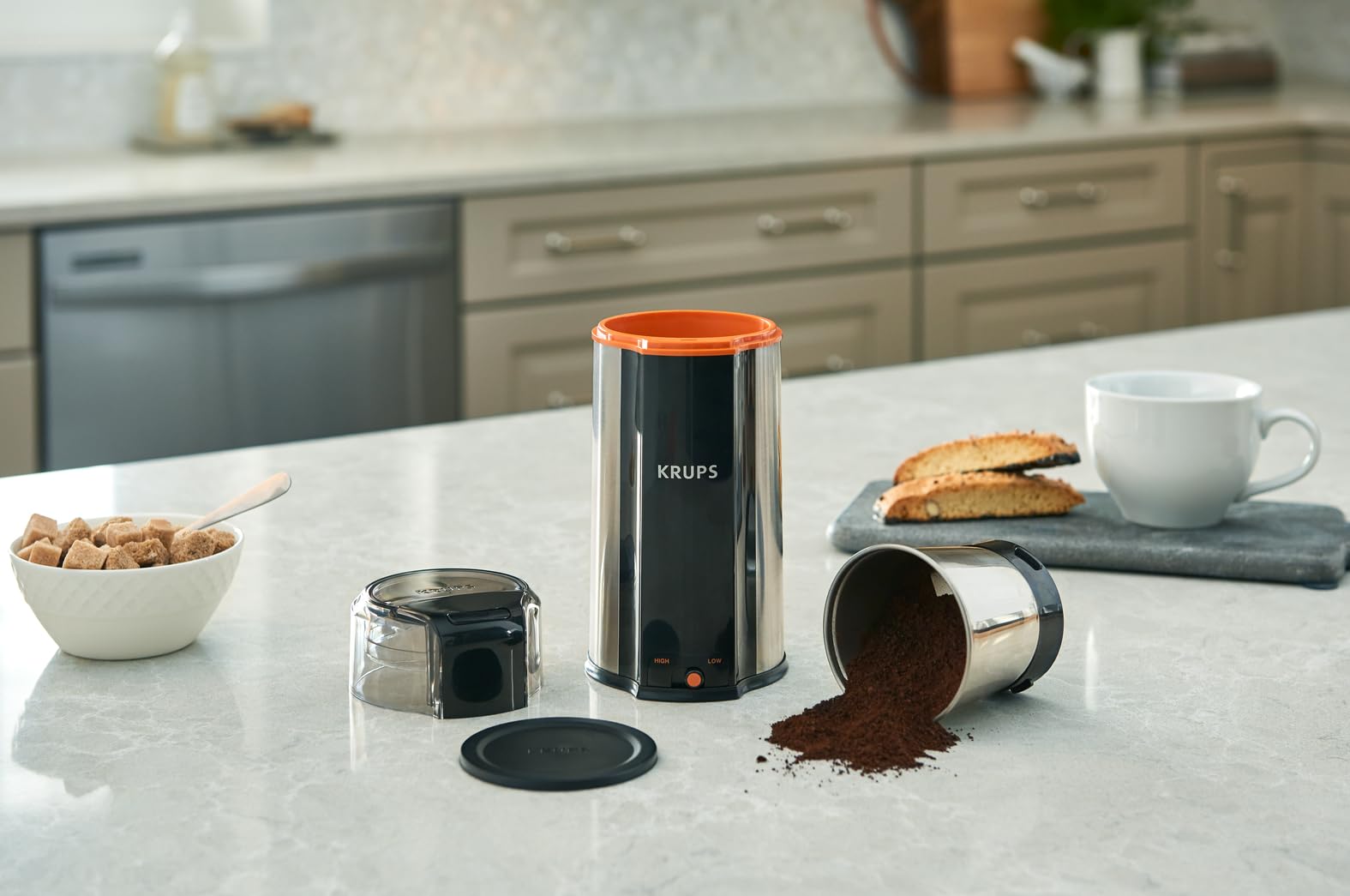 KRUPS Precision Electric Coffee Grinders, 3 oz Capacity, 200W Motor, Stainless Steel Blades for Uniform Grinding of Beans, Herb and Nuts, Coffee and Spice Grinder Electric, (Black)