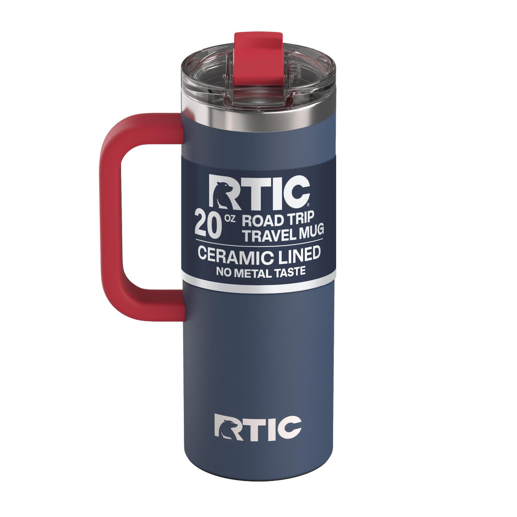 RTIC 20oz Road Trip Travel Mug with Lid and Handle, Ceramic Lined, Insulated, Stainless Steel, Metal, Double Wall Vacuum-Insulation, Portable Coffee, Tea Cup for Hot and Cold Drink, Black