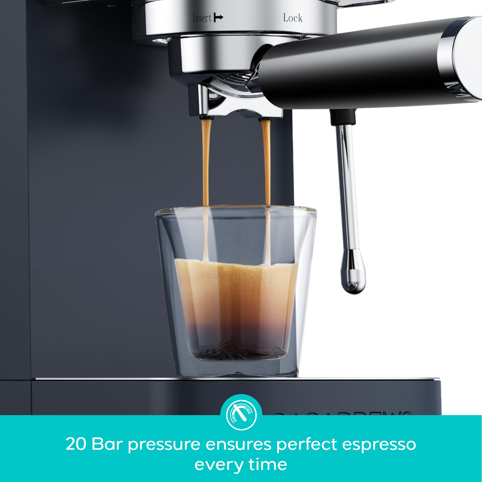 CASABREWS 3700 Essential Espresso Machine 20 Bar, Stainless Steel Cappuccino & Latte Coffee Maker with Steam Frother for Home, 43.9oz Water Tank, Silver