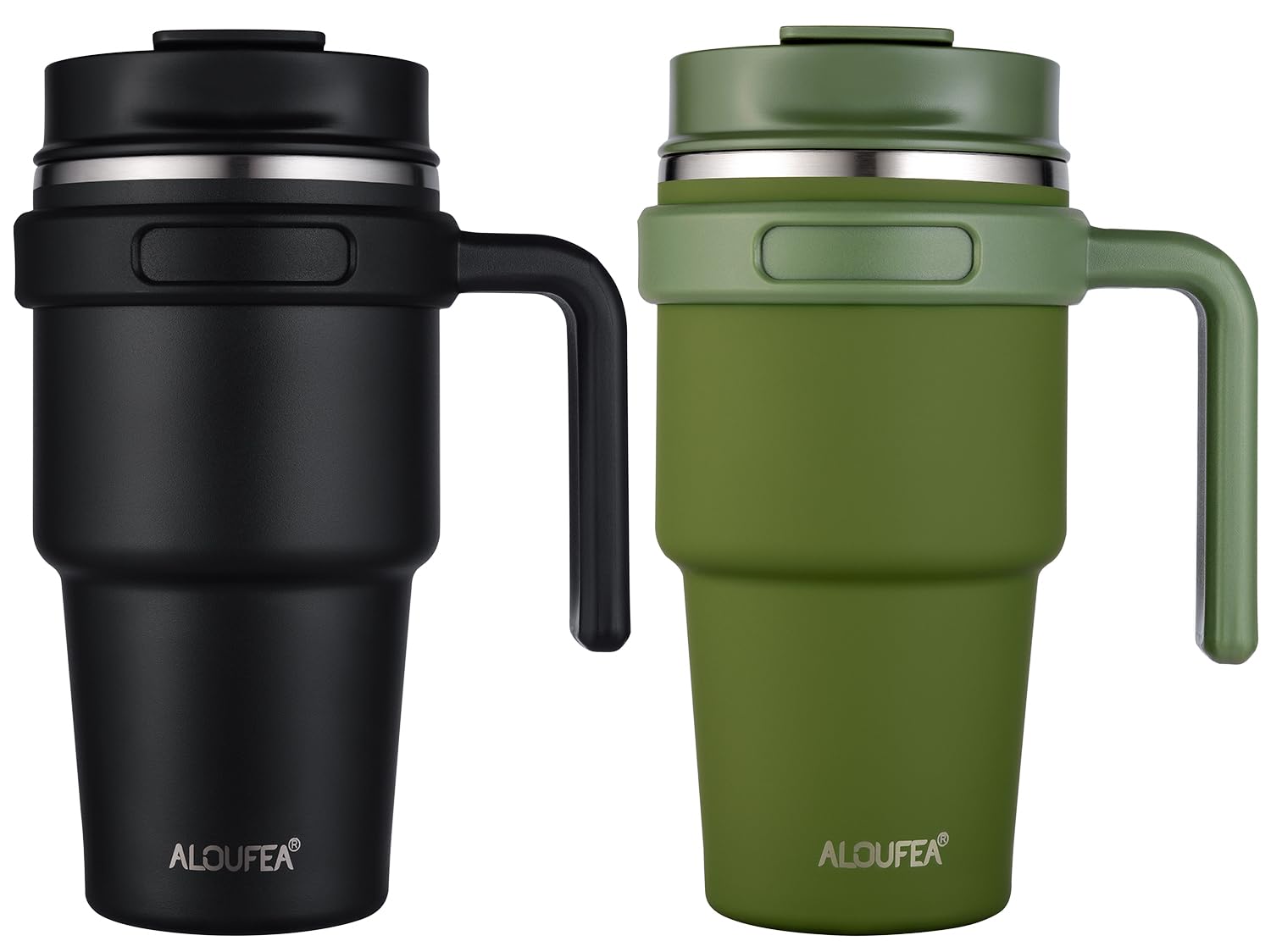 20 oz Insulated Coffee Mug Tumbler with Handle, Stainless Steel Travel Mug Tumbler with Lid and Straw,Double Wall Vacuum Leak Proof Ice Coffee Thermal Cup, Black