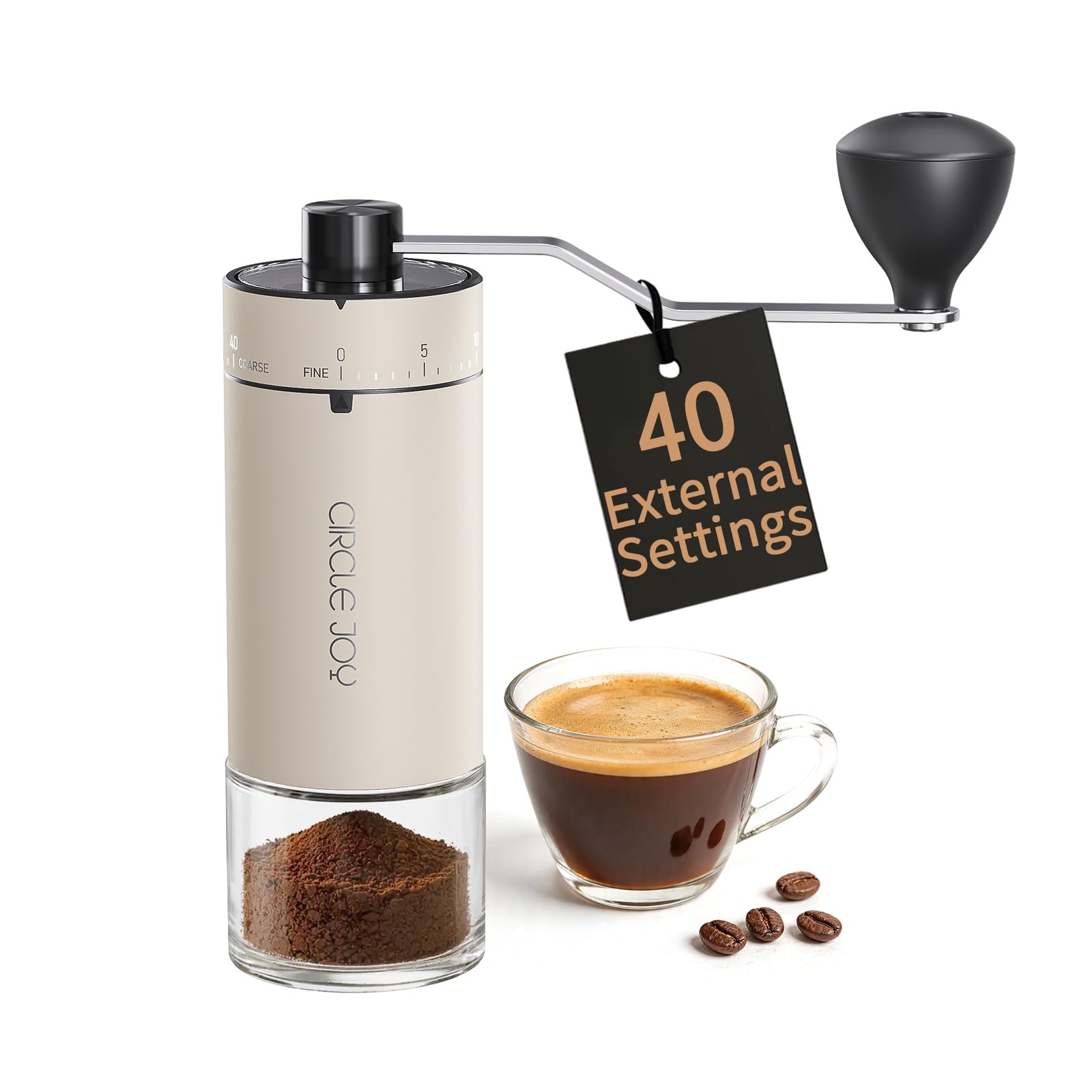 CIRCLE JOY Mini Manual Coffee Grinder with 40 External Adjustable Settings and Ceramic Conical Burr, Portable Stainless Steel Hand Coffee Grinder for Home and Travel