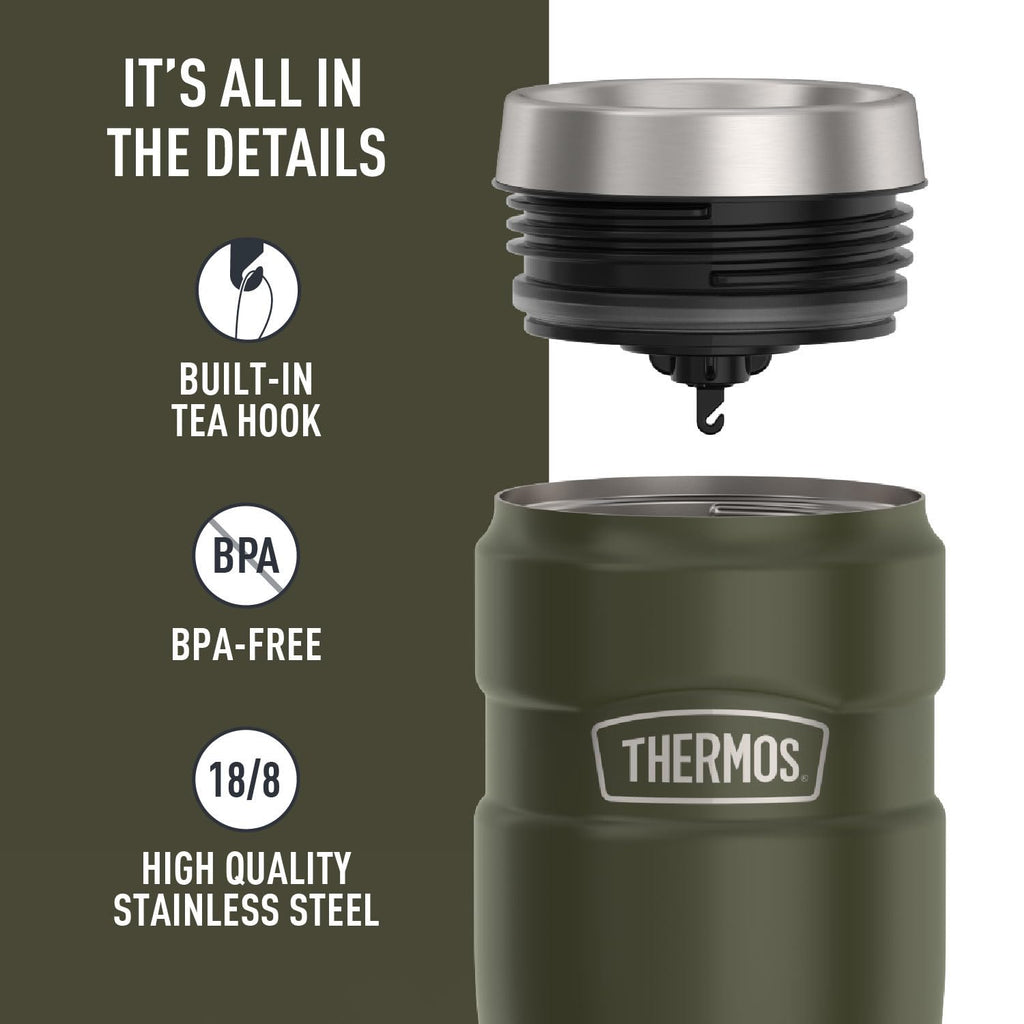 THERMOS Stainless King Vacuum-Insulated Travel Mug with Handle - 16oz, Midnight Blue - Thermos Tumbler for Hot & Cold Drinks - Leak & Sweat-Proof Stainless Steel Coffee Mug with Lid for Commuting