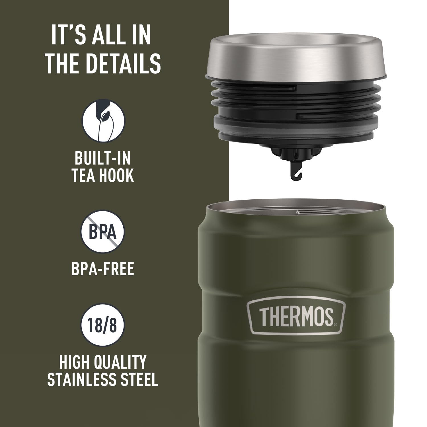 THERMOS Stainless King Vacuum-Insulated Travel Mug with Handle - 16oz, Midnight Blue - Thermos Tumbler for Hot & Cold Drinks - Leak & Sweat-Proof Stainless Steel Coffee Mug with Lid for Commuting