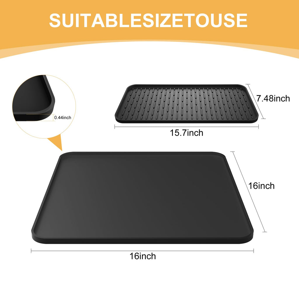 Silicone Coffee Mat, 24''x16'' Bar Mat with Detachable Dish Drying Mat - Fits Under Coffee Maker & Dish Rack