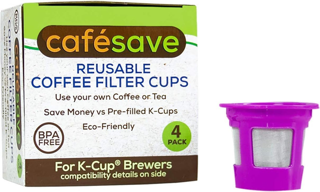 Perfect Pod 1-Stream Cafe Save Reusable K Cup Pod Coffee Filters - Refillable Coffee Pod Capsules with Built-In, Integrated Mesh Strainer for use with Keurig & Select Single Cup Coffee Makers, 4-Pack
