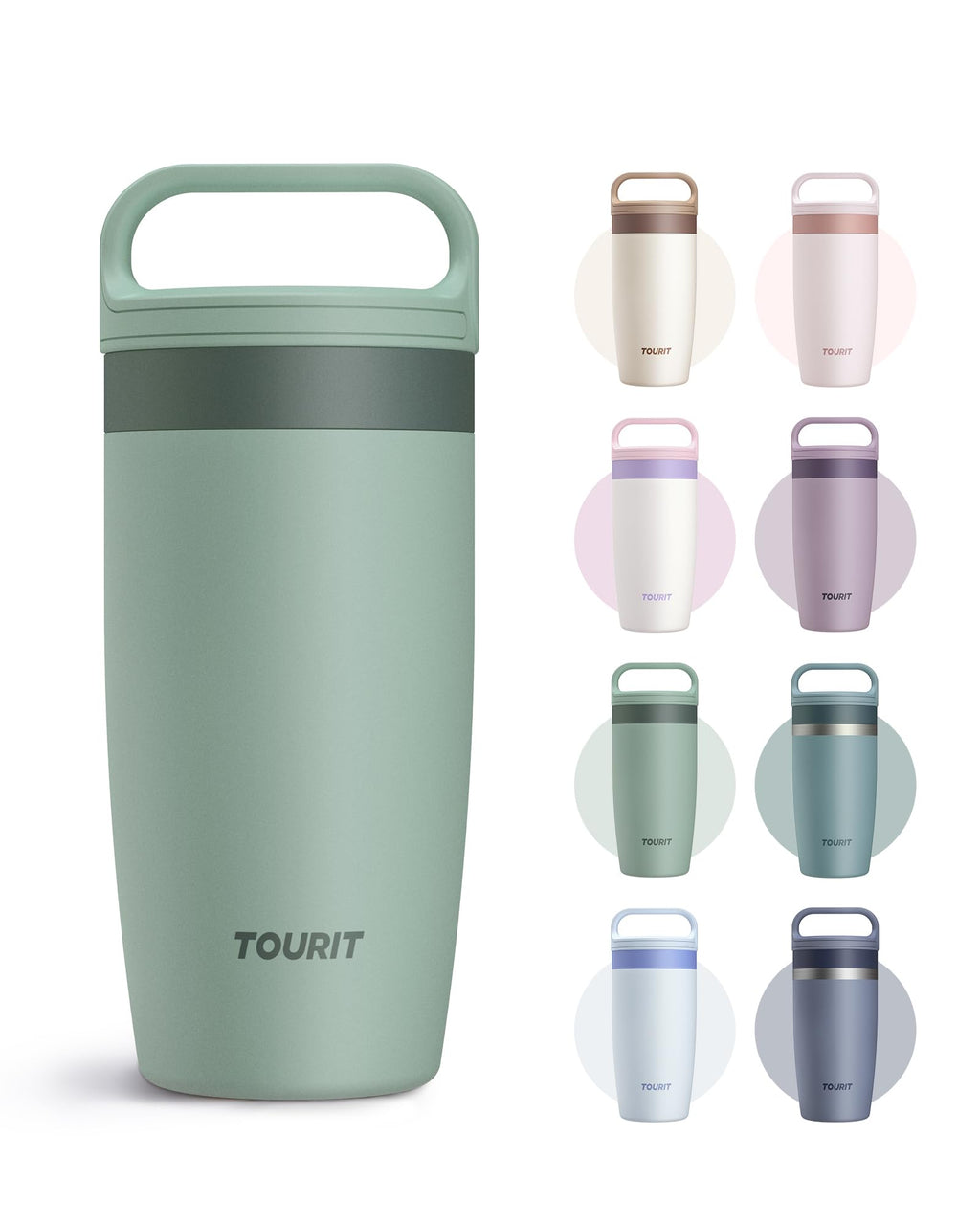 TOURIT Travel Coffee Mug 16 oz, Leakproof 2-Part Drink Lid Coffee Tumbler Cup, Insulated Stainless Steel Travel Mug, Dishwasher Safe Reusable Water Bottle, BPA-Free Coffee Mug,Off-White