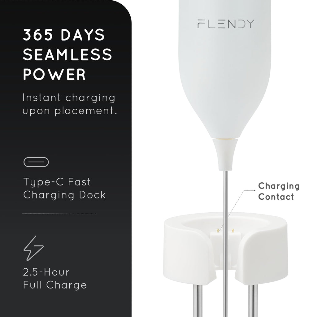 Flendy Rechargeable Milk Frother Handheld, Coffee Frother Handheld with USB-C Charging Stand, Electric Drink Mixer Handheld, Mini Electric Whisk Frother for Coffee, Matcha, etc