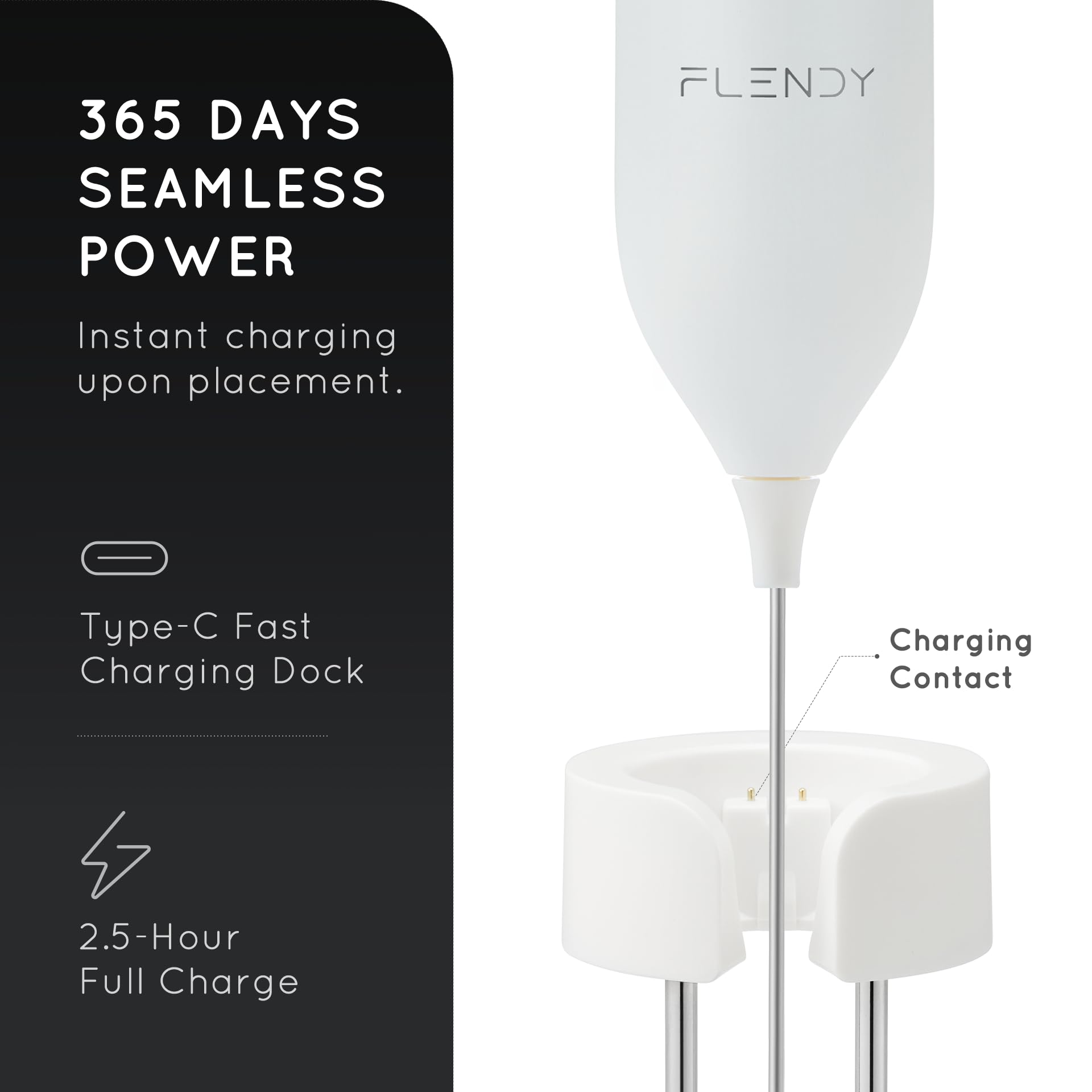 Flendy Rechargeable Milk Frother Handheld, Coffee Frother Handheld with USB-C Charging Stand, Electric Drink Mixer Handheld, Mini Electric Whisk Frother for Coffee, Matcha, etc