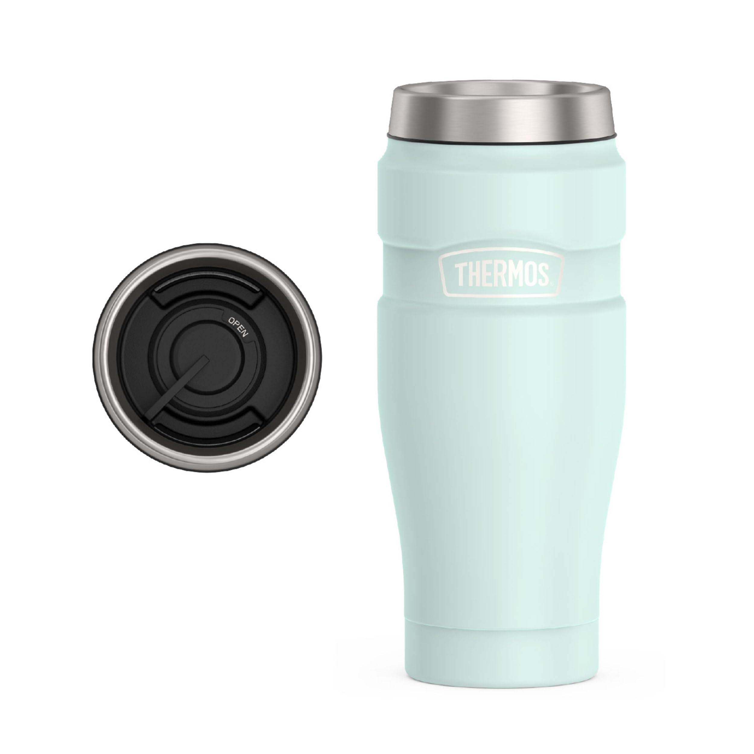 THERMOS Stainless King Vacuum-Insulated Travel Mug with Handle - 16oz, Midnight Blue - Thermos Tumbler for Hot & Cold Drinks - Leak & Sweat-Proof Stainless Steel Coffee Mug with Lid for Commuting