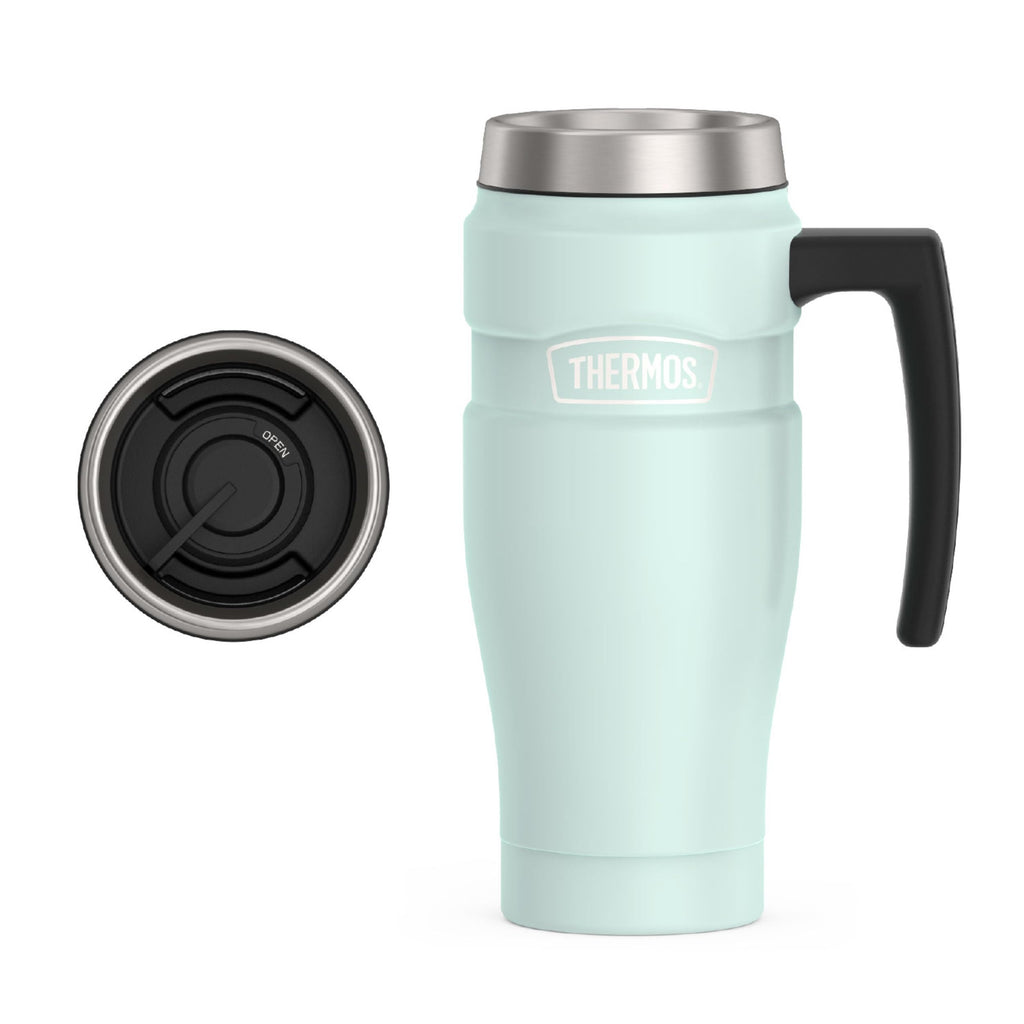 THERMOS Stainless King Vacuum-Insulated Travel Mug with Handle - 16oz, Midnight Blue - Thermos Tumbler for Hot & Cold Drinks - Leak & Sweat-Proof Stainless Steel Coffee Mug with Lid for Commuting