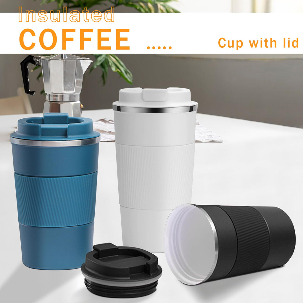YINBAOGE Insulated Travel Coffee Mug, Spill & Leak Proof, Portable To Go Camping Stainless Steel Coffee Tumbler, Reusable Thermal Coffee Cup with Lid for Hot & Cold Drinks (Black, 12 OZ)