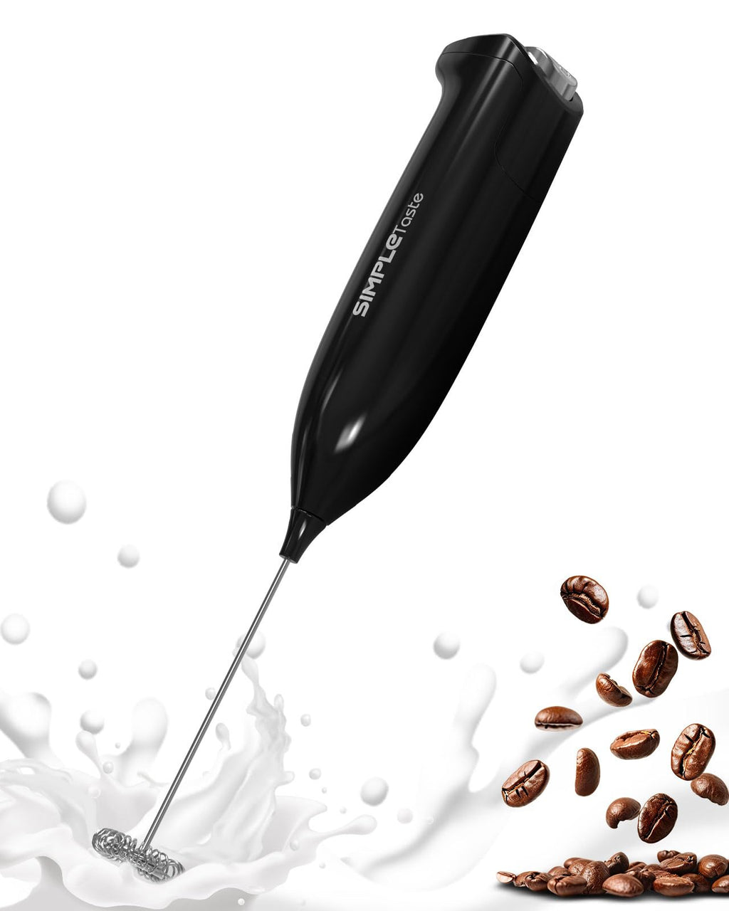 SIMPLETASTE Milk Frother Handheld Electric Foam Maker, Drink Mixer with Stainless Steel Whisk for Cappuccino, Bulletproof Coffee, Latte, Gray, with Stand, Battery Operated